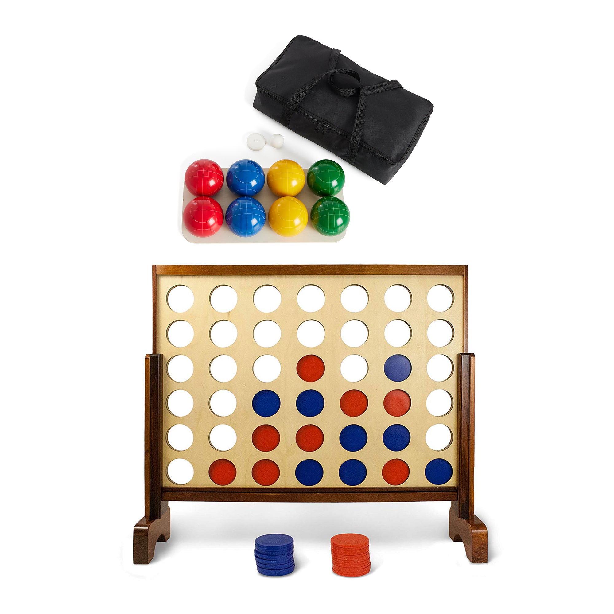 YardGames Giant 4 In a Row Multiplayer Game & 100mm Resin Bocce Ball Game Set - VMInnovations