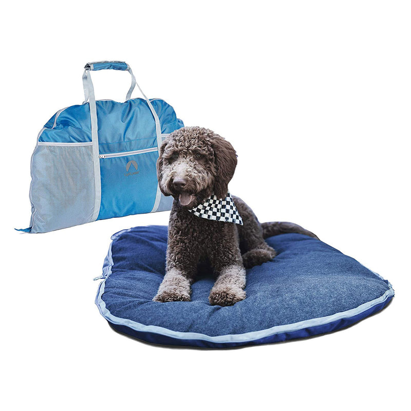 Lightspeed Ultra Plush Foldable Pet Bed with Carrying Bag for Traveling, Blue