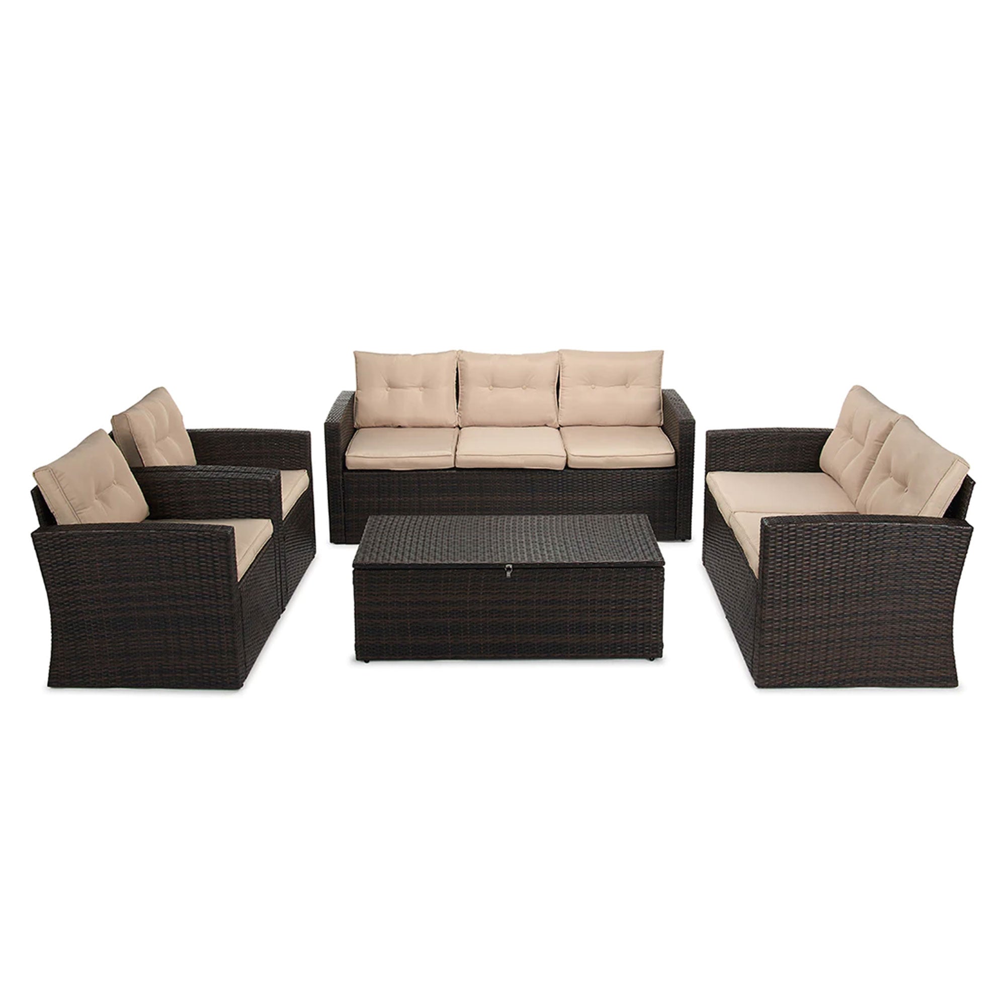 JYED DECOR 5pc Wicker Outdoor Patio Conversation Sofa Couch Furniture Set, Beige