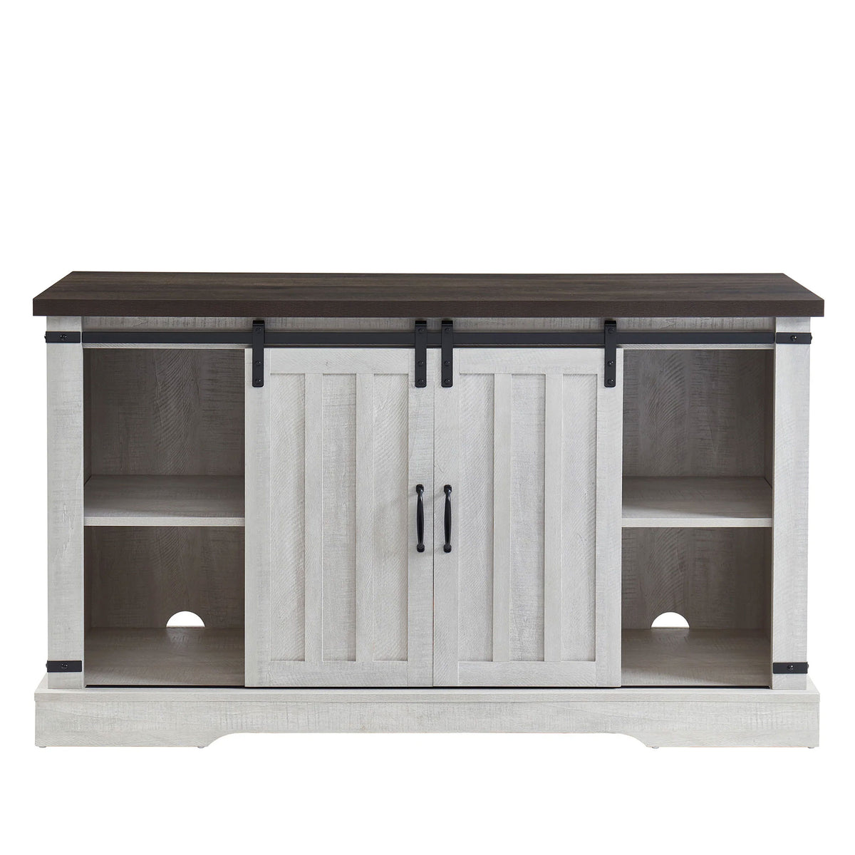 JYED DECOR Sliding Barn Door Electric Fireplace TV Stand Media Console, White