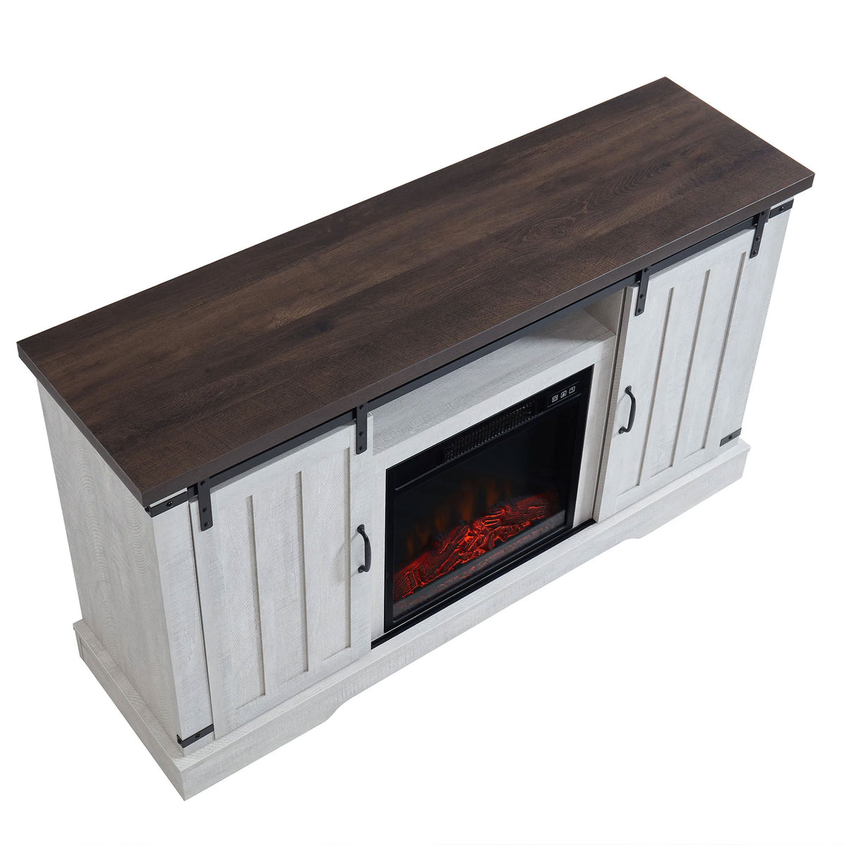 JYED DECOR Sliding Barn Door Electric Fireplace TV Stand Media Console, White