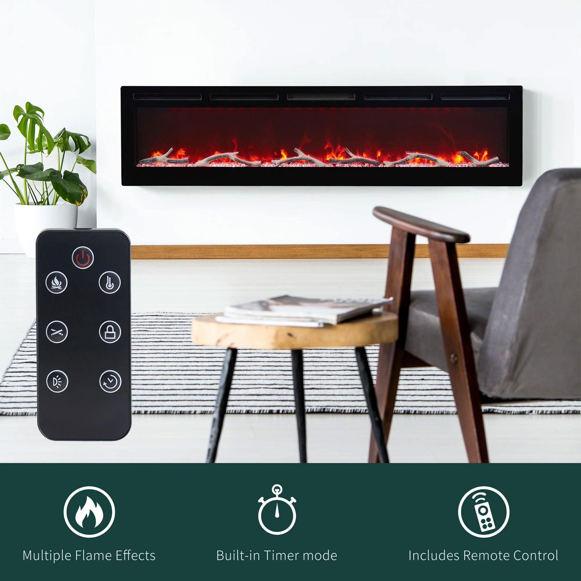 Edyo Wall Mount or Recessed Electric Fireplace with Touch Screen, 60 Inch (Used) - VMInnovations