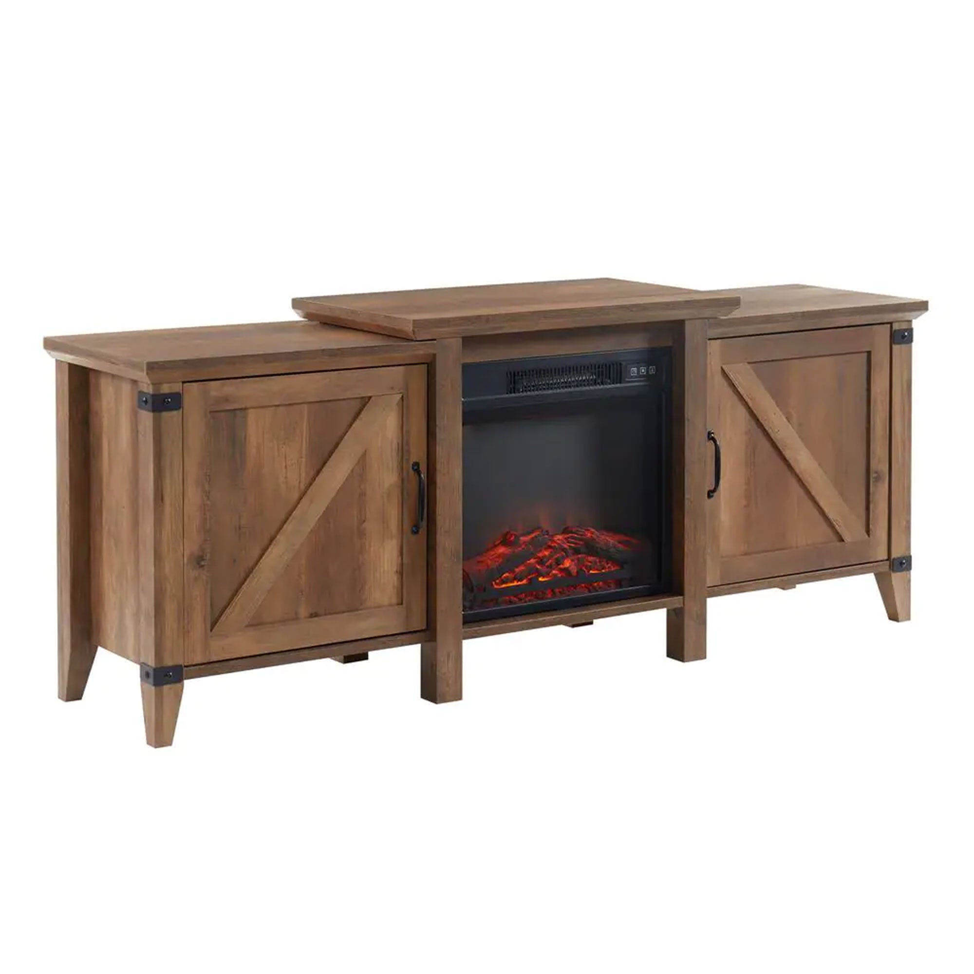 Edyo Living 63 Inch Freestanding Wooden Electric Fireplace TV Stand, Rustic Oak
