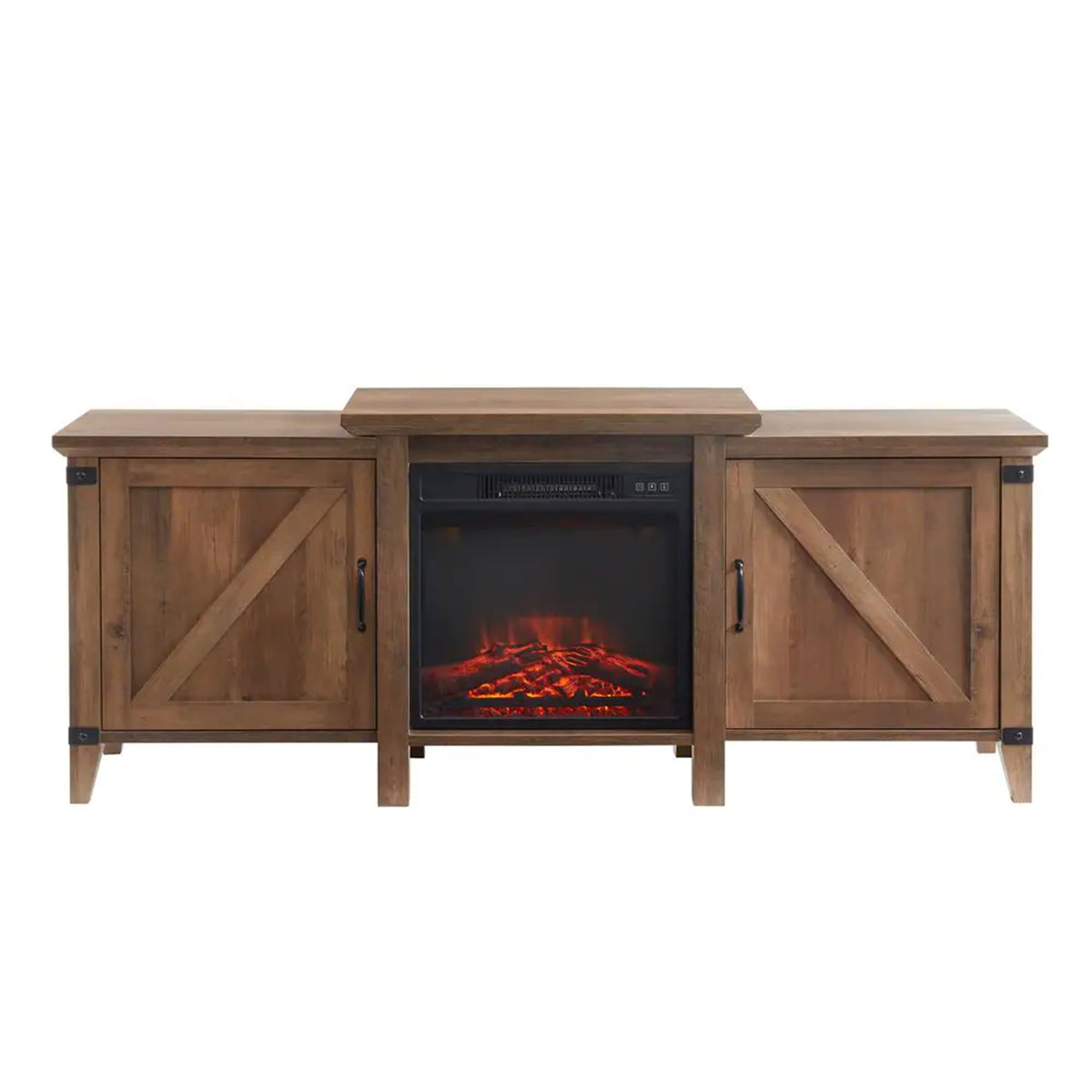 Edyo Living 63 Inch Freestanding Wooden Electric Fireplace TV Stand, Rustic Oak