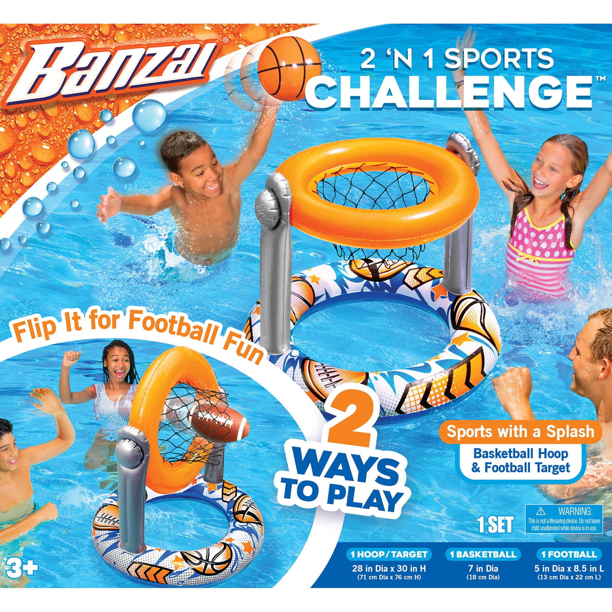Banzai 2 'N 1 Swimming Pool Sport Combo Set, Basketball Hoop and Football Target