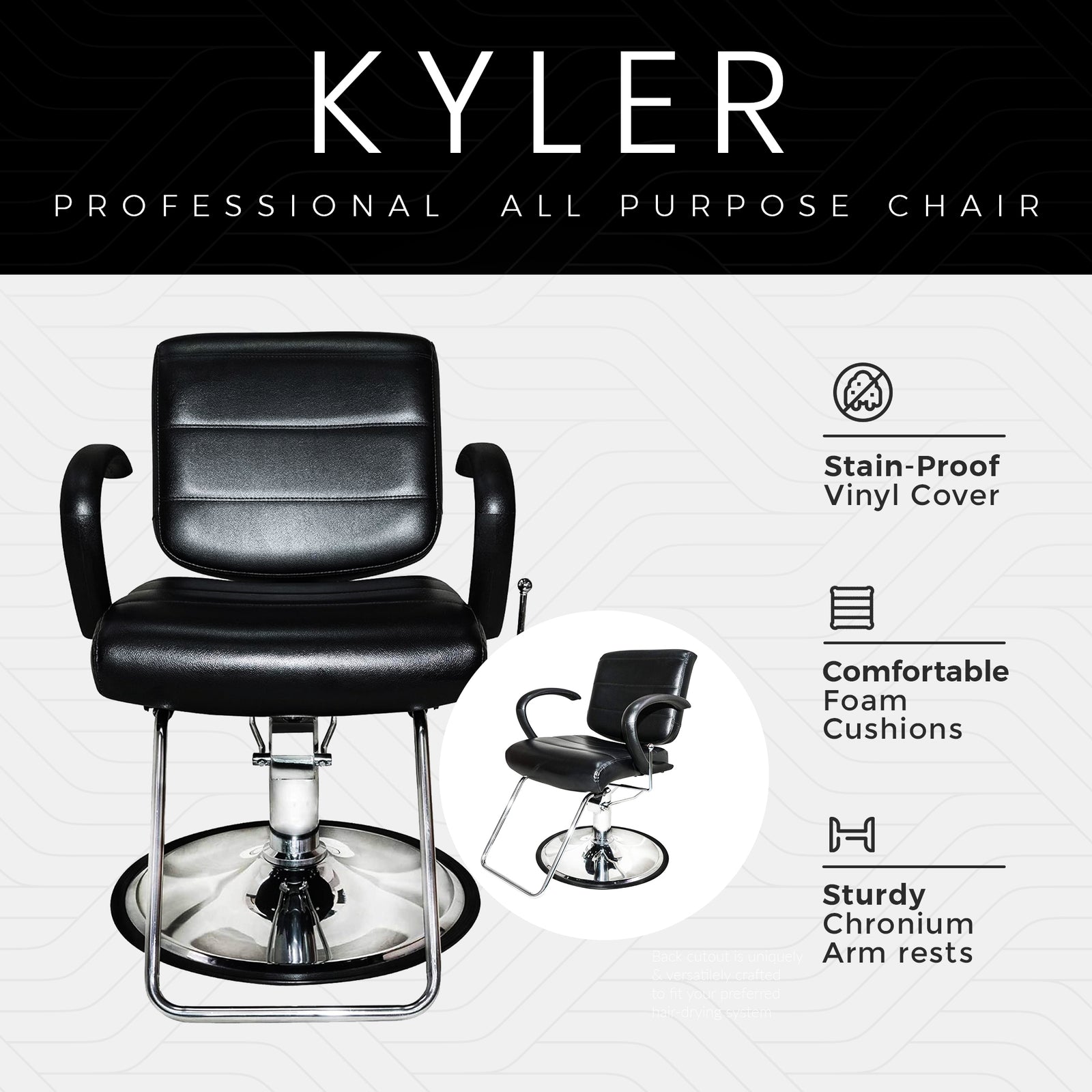PureSana Chromium Kyler 360 Degree Professional All Purpose Salon Chair, Black - VMInnovations