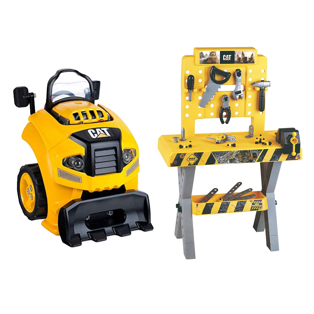 Theo Klein Caterpillar Toy Tool Workbench and Caterpillar Truck Engine Play Set