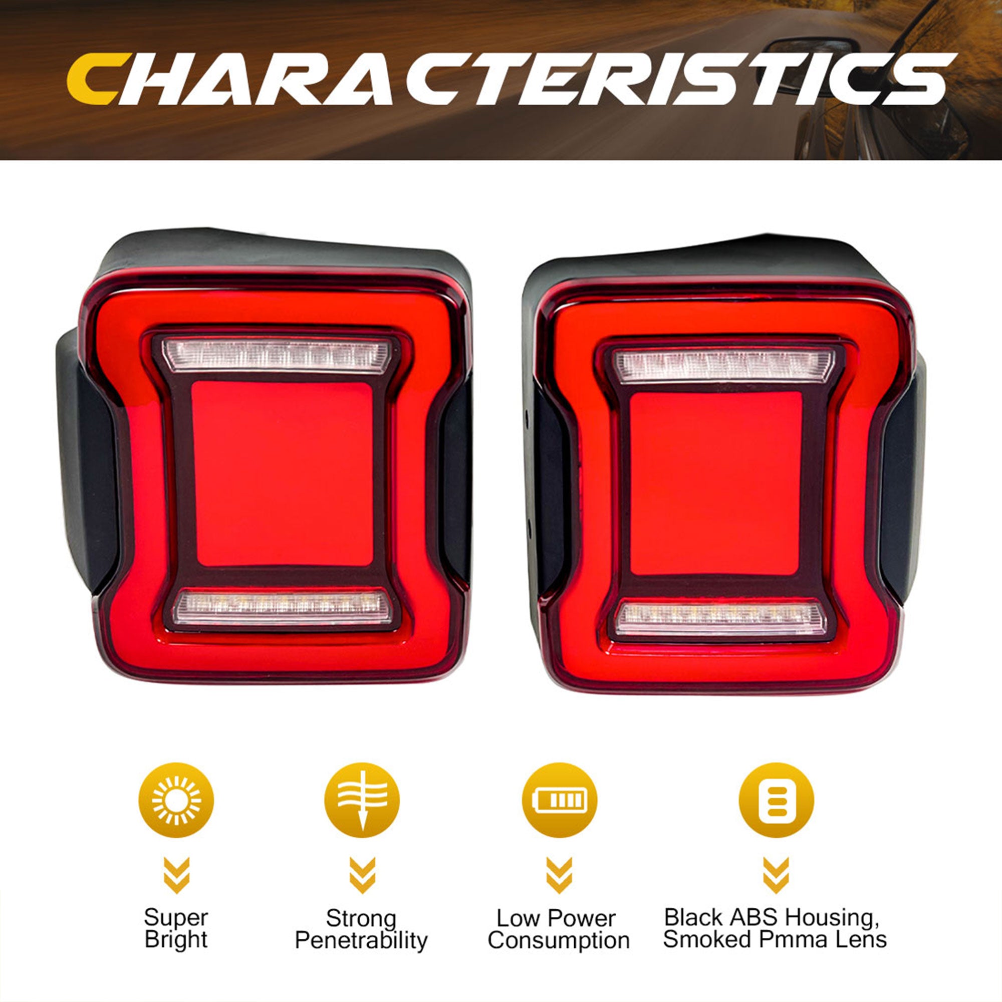 AMERICAN MODIFIED Red Lens Tunnel Tail Lights 2018-2022 Jeep Wrangler JL(Used)