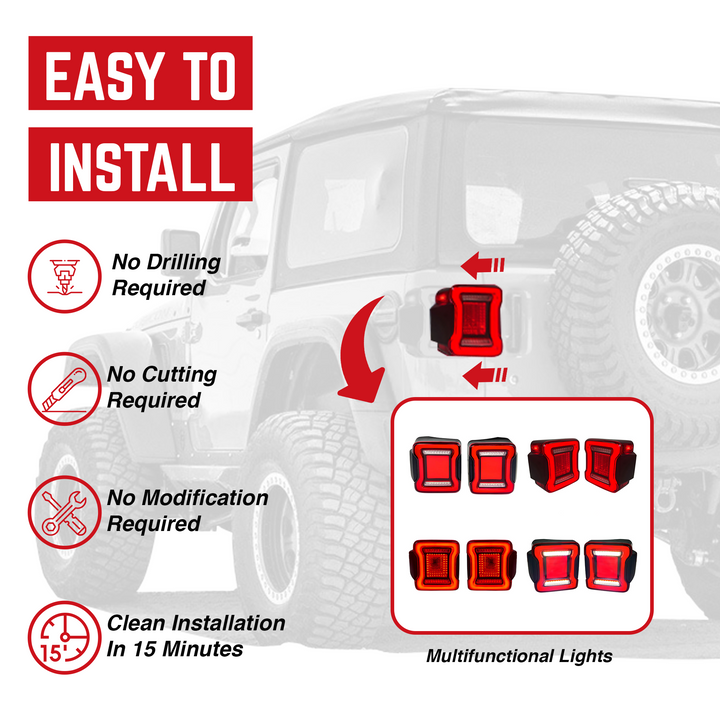 AMERICAN MODIFIED Red Lens V2 Tunnel Tail Lights for 2018-2023 Jeep Wrangler JL - VMInnovations
