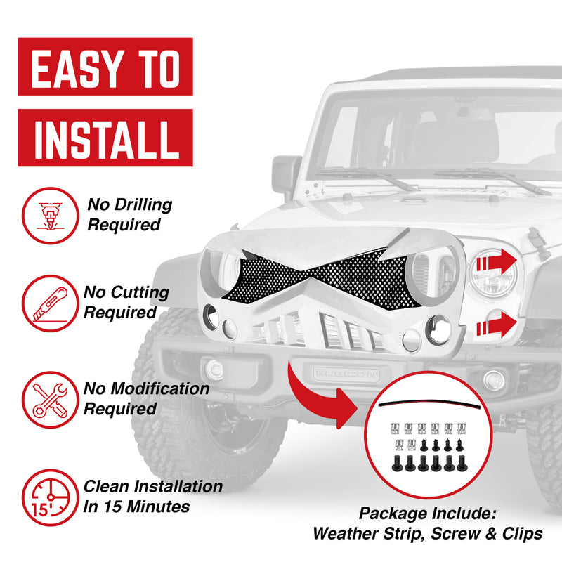 AMERICAN MODIFIED Front Hawke Grille Compatible with 2007-2018 Jeep Wrangler JK