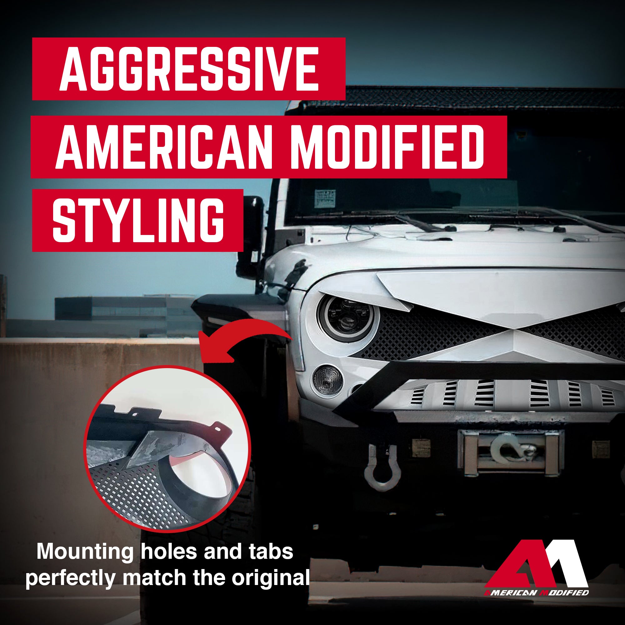 AMERICAN Front Hawke Grille Compatible with 2007-2018 Jeep Wrangler JK(Open Box) - VMInnovations