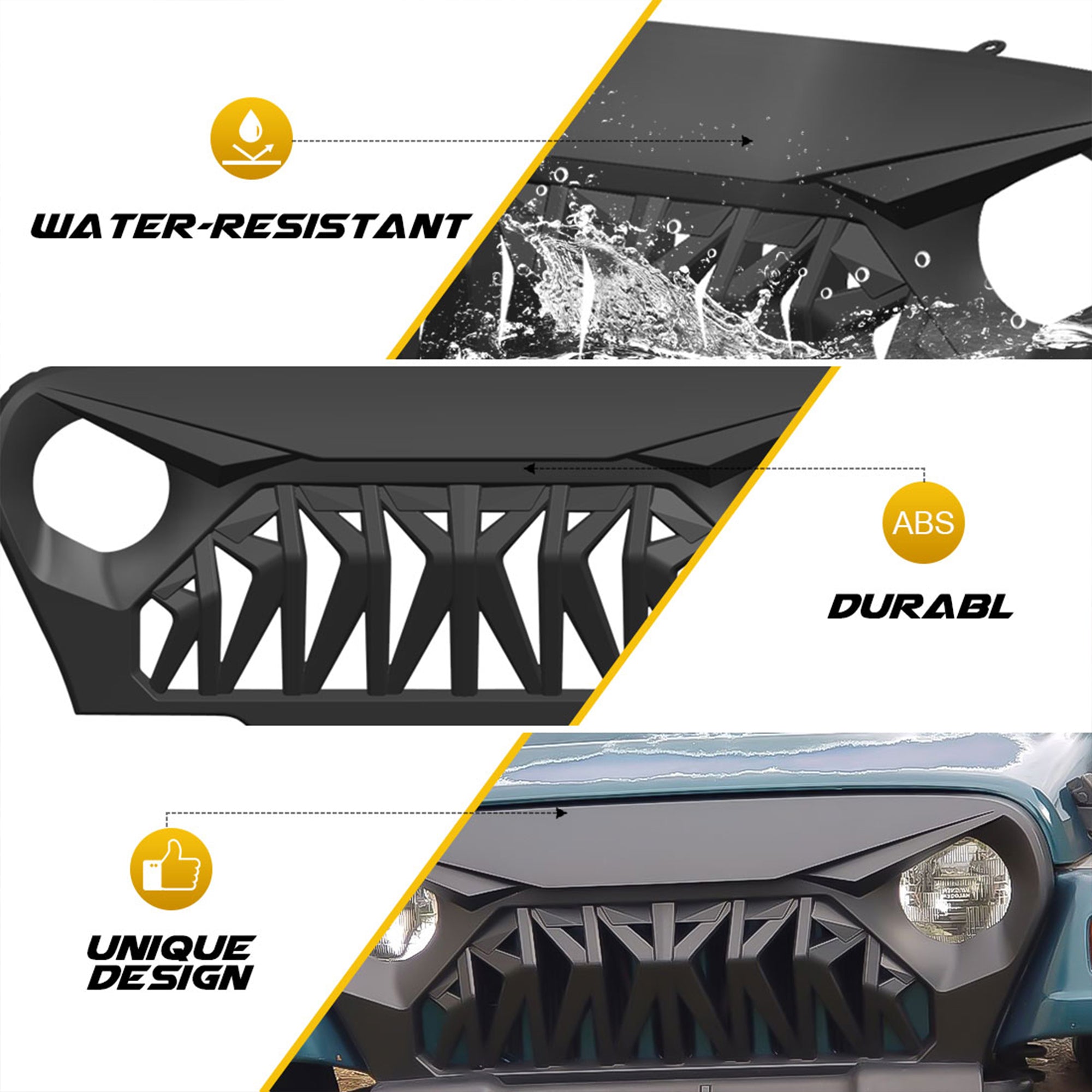 AMERICAN MODIFIED Shark Grille Compatible w/ 1997-2006 Jeep Wrangler TL or LJ - VMInnovations