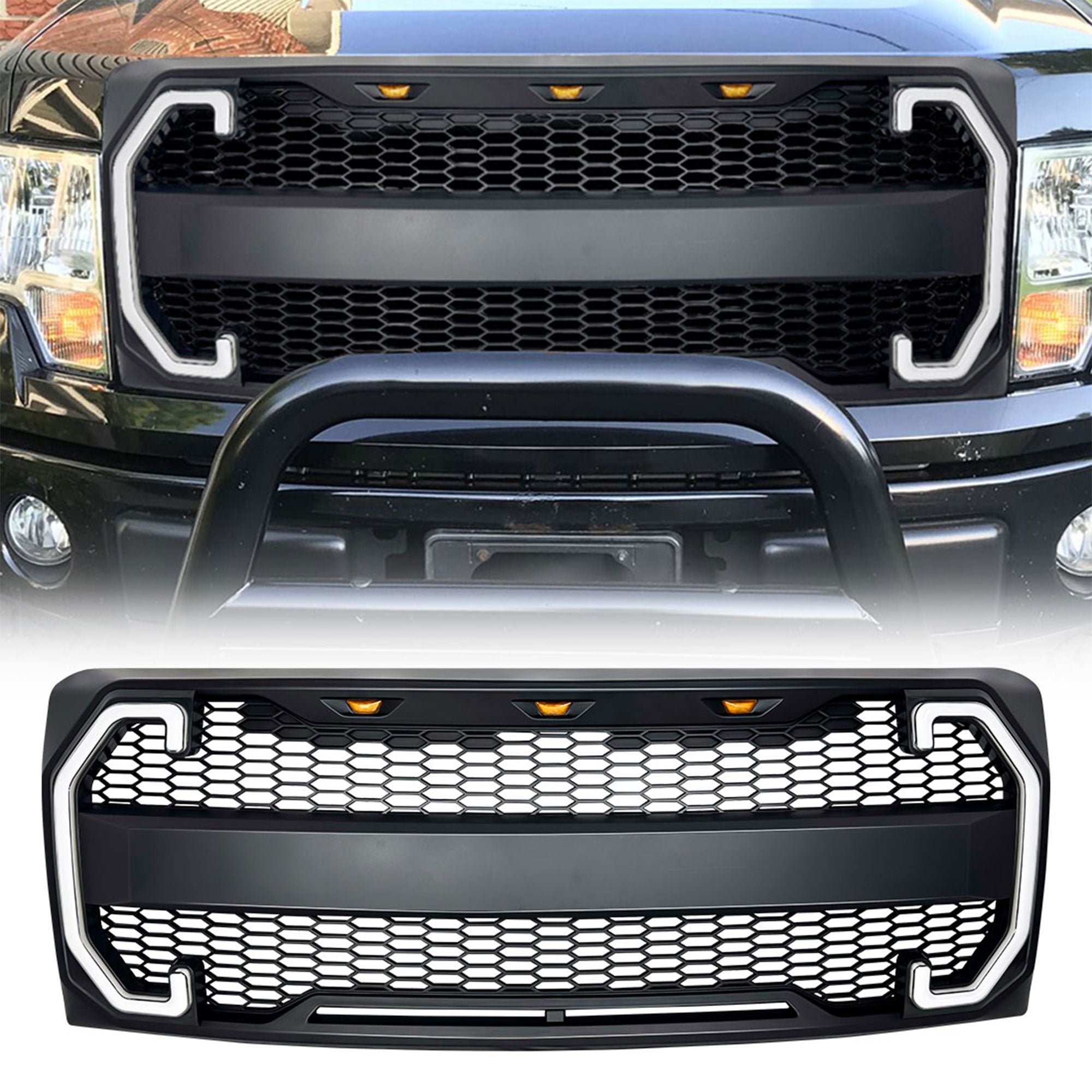 AMERICAN MODIFIED Style Mesh Grille w/Turn Lights 2009-2014 Ford F150 (Open Box) - VMInnovations