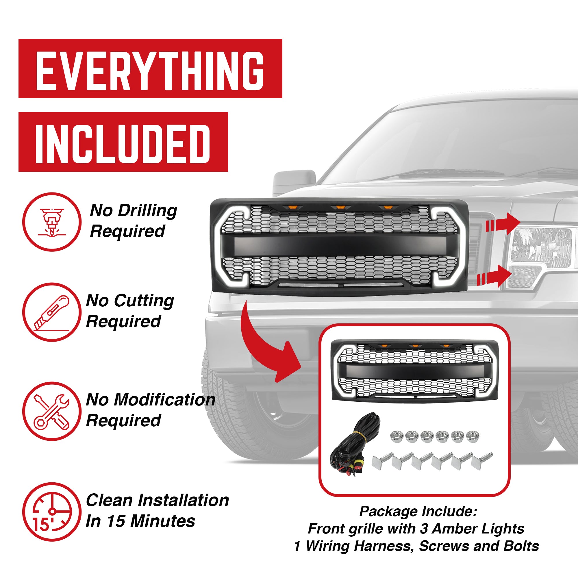 AMERICAN MODIFIED Style Mesh Grille w/Turn Lights 2009-2014 Ford F150 (Open Box) - VMInnovations