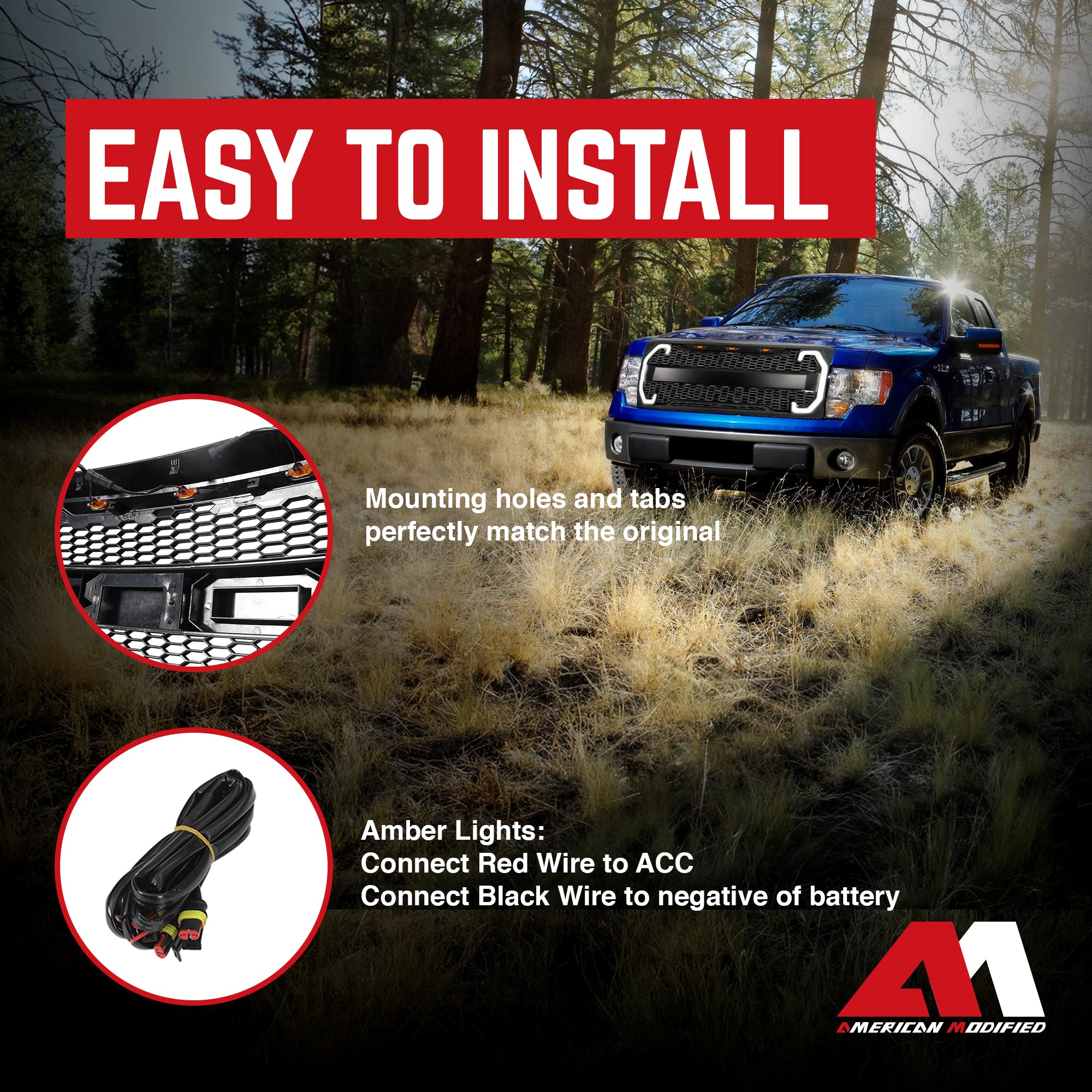 AMERICAN MODIFIED Style Mesh Grille w/Turn Lights 2009-2014 Ford F150 (Open Box) - VMInnovations