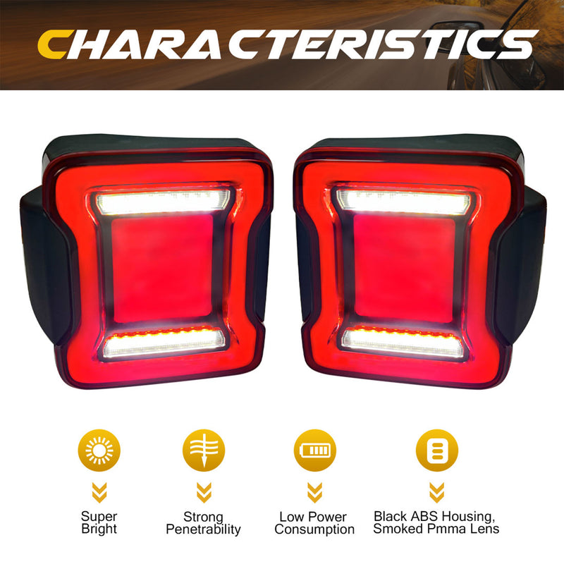 AMERICAN MODIFIED Red V2 Tunnel Tail Lights for 2007-2018 Jeep Wrangler JK/JKU