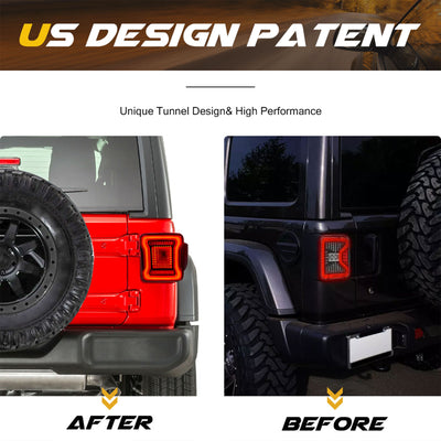 AMERICAN MODIFIED Red V2 Tunnel Tail Lights for 2007-2018 Jeep Wrangler JK/JKU