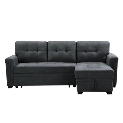 Lilola Home Lucca Performance Leather Sectional Sleeper Sofa w/Storage, Charcoal