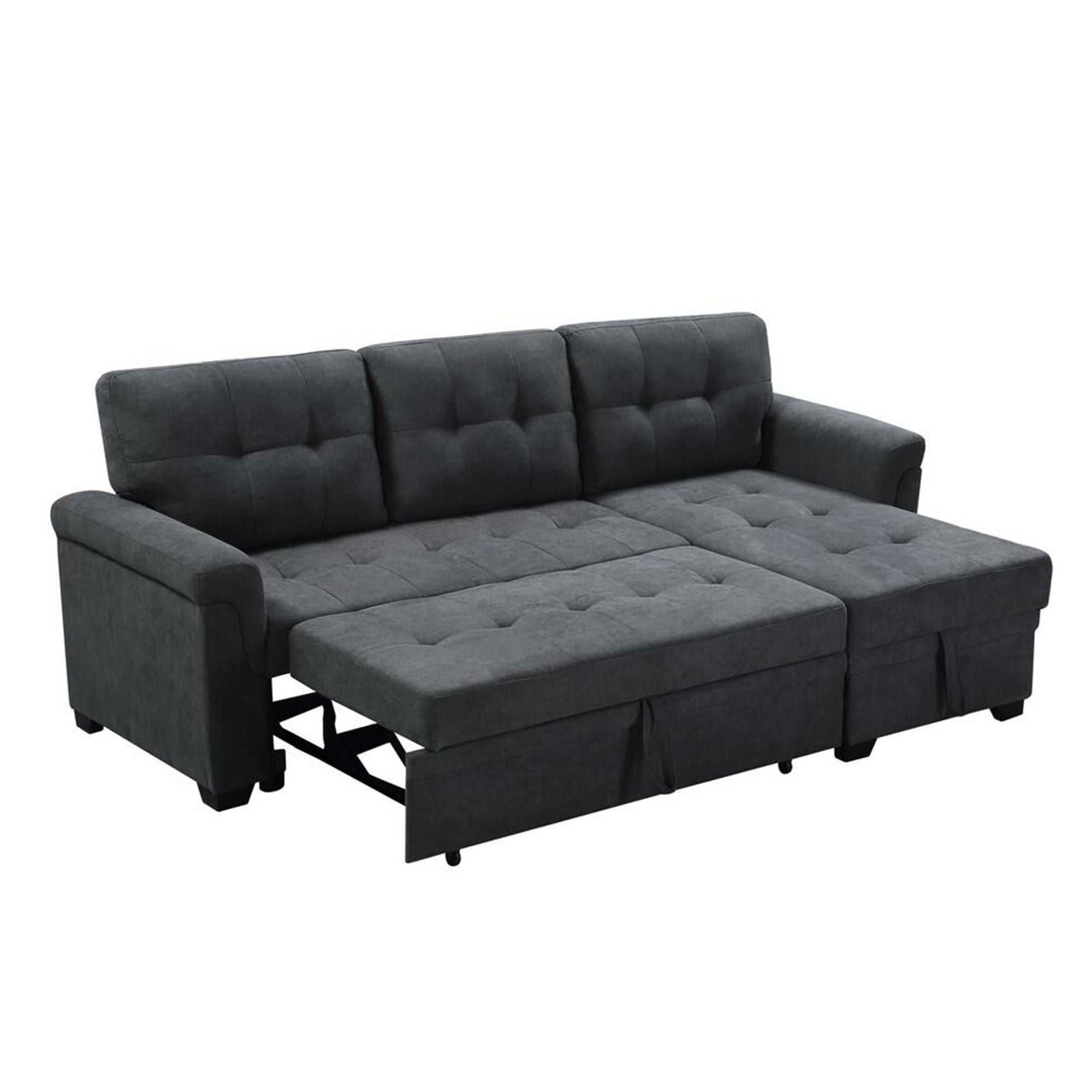 Lilola Home Lucca Performance Leather Sectional Sofa w/Storage, Charcoal (Used) - VMInnovations