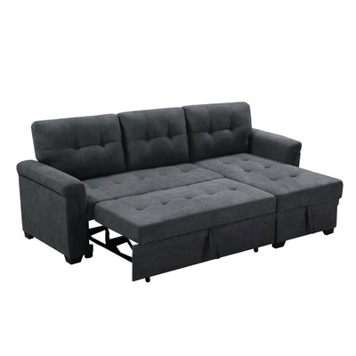 Lilola Home Lucca Performance Leather Sectional Sleeper Sofa w/Storage, Charcoal