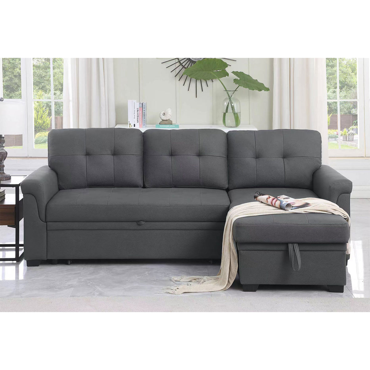 Lilola Home Performance Leather Sectional Sleeper Sofa with Storage, Gray (Used) - VMInnovations