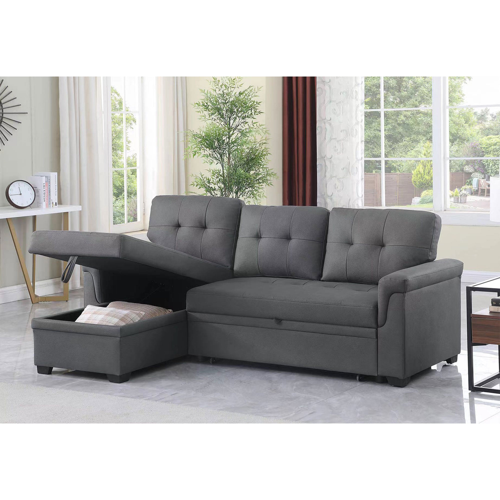 Lilola Home Performance Leather Sectional Sleeper Sofa with Storage, Gray (Used) - VMInnovations