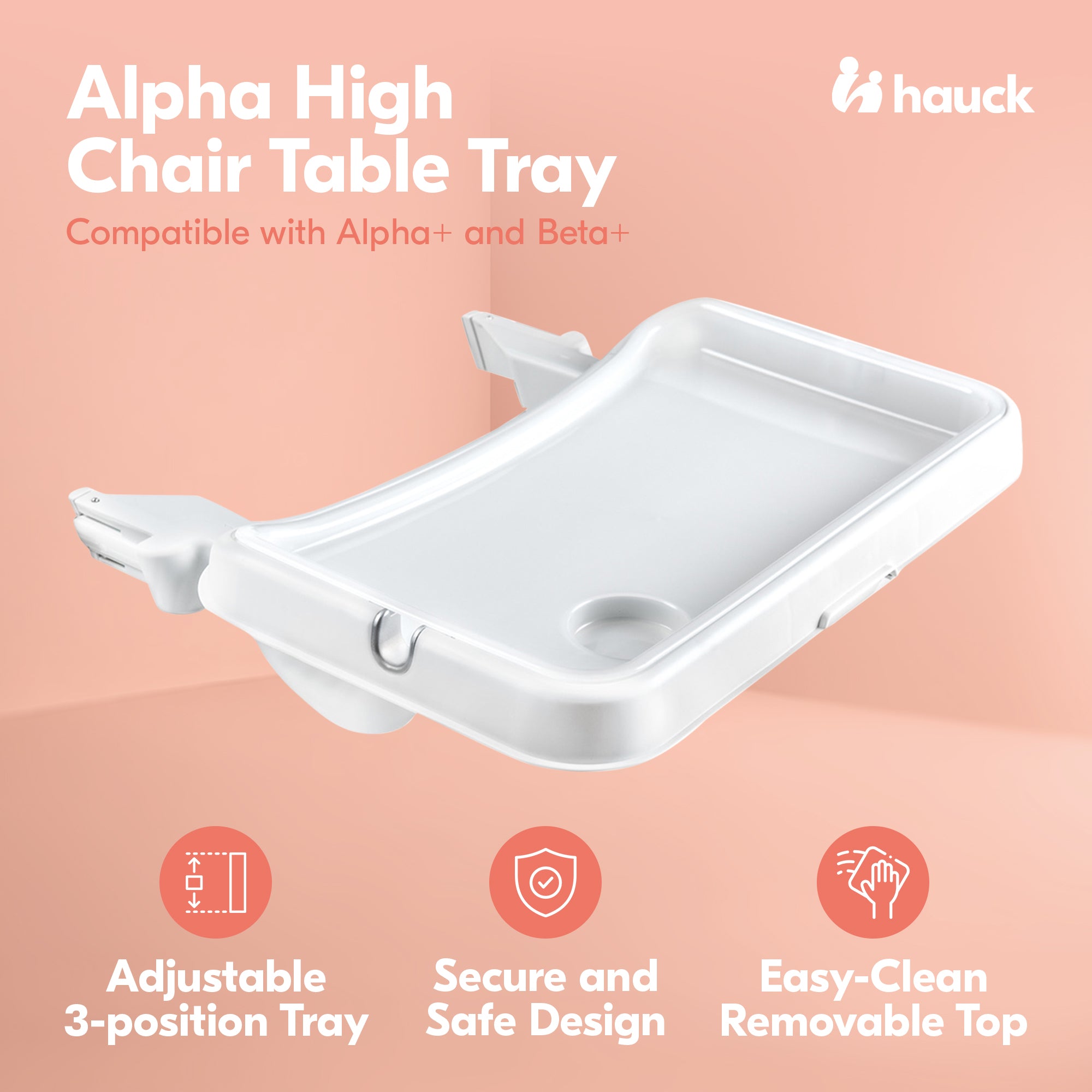 hauck Alpha+ Adjustable Booster High Chair and High Chair Tray Table, White