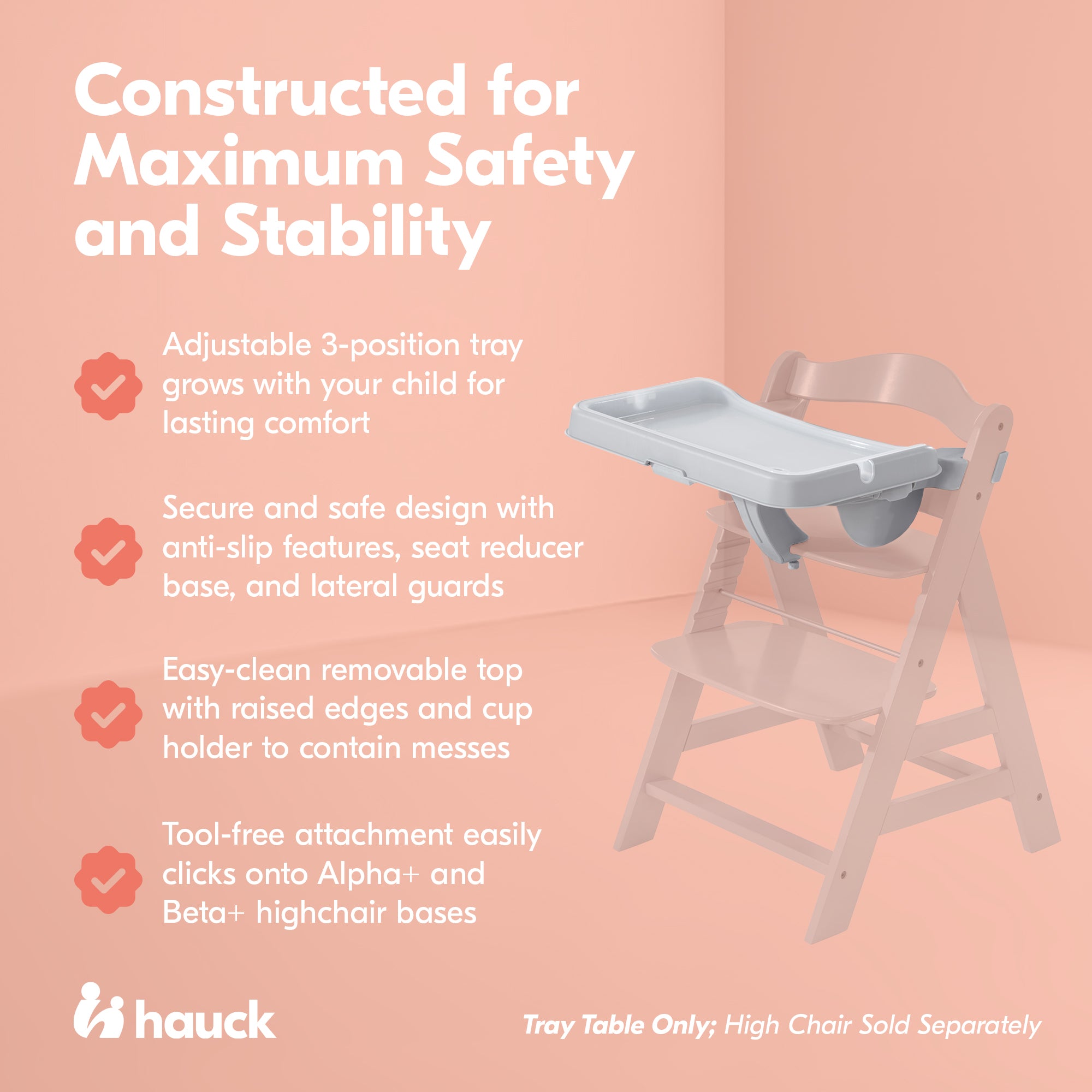 hauck Alpha+ Adjustable Booster High Chair and High Chair Tray Table, Grey
