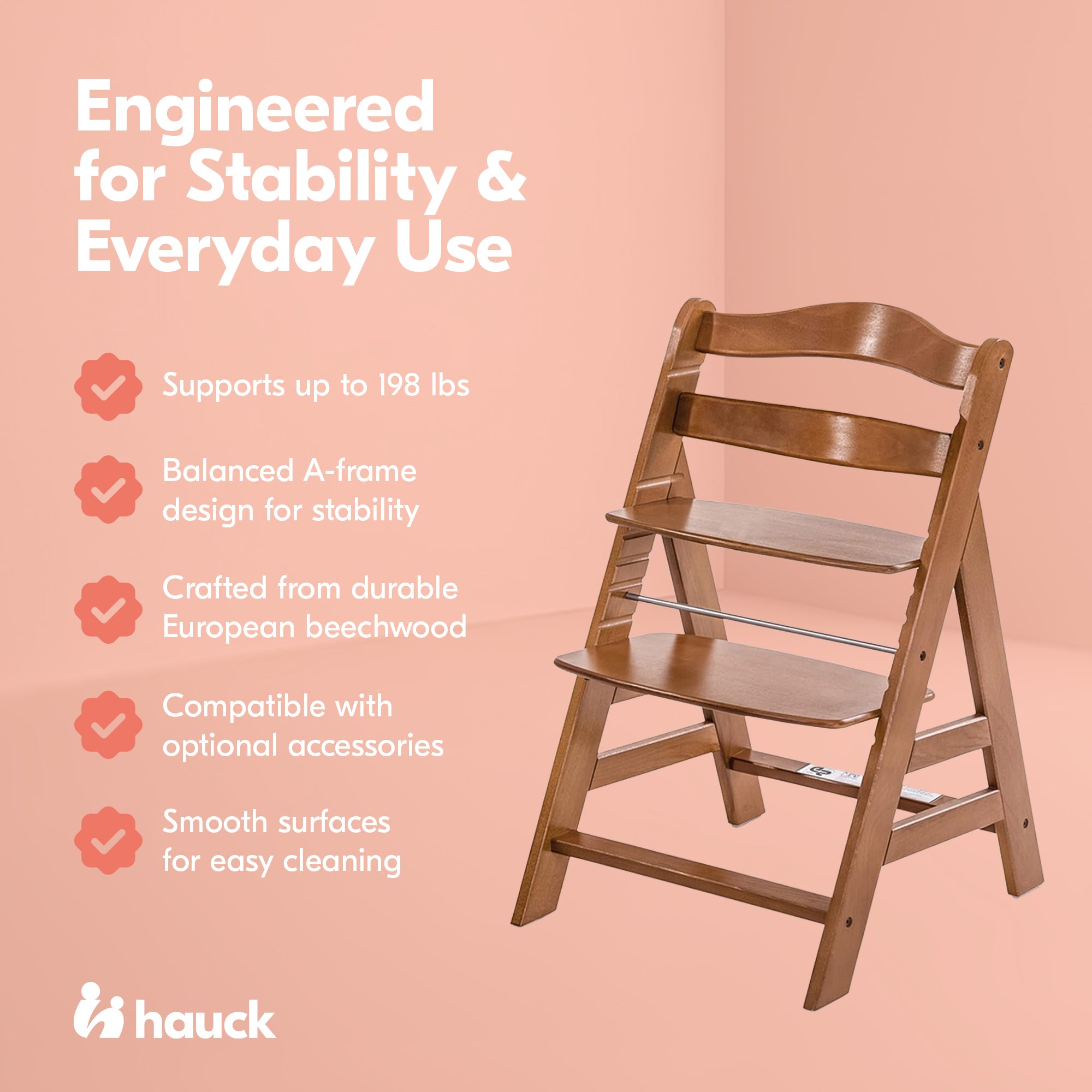 hauck Alpha+ Grow Along Seat, Adjustable Wooden Booster Chair, Beechwood, Walnut - VMInnovations