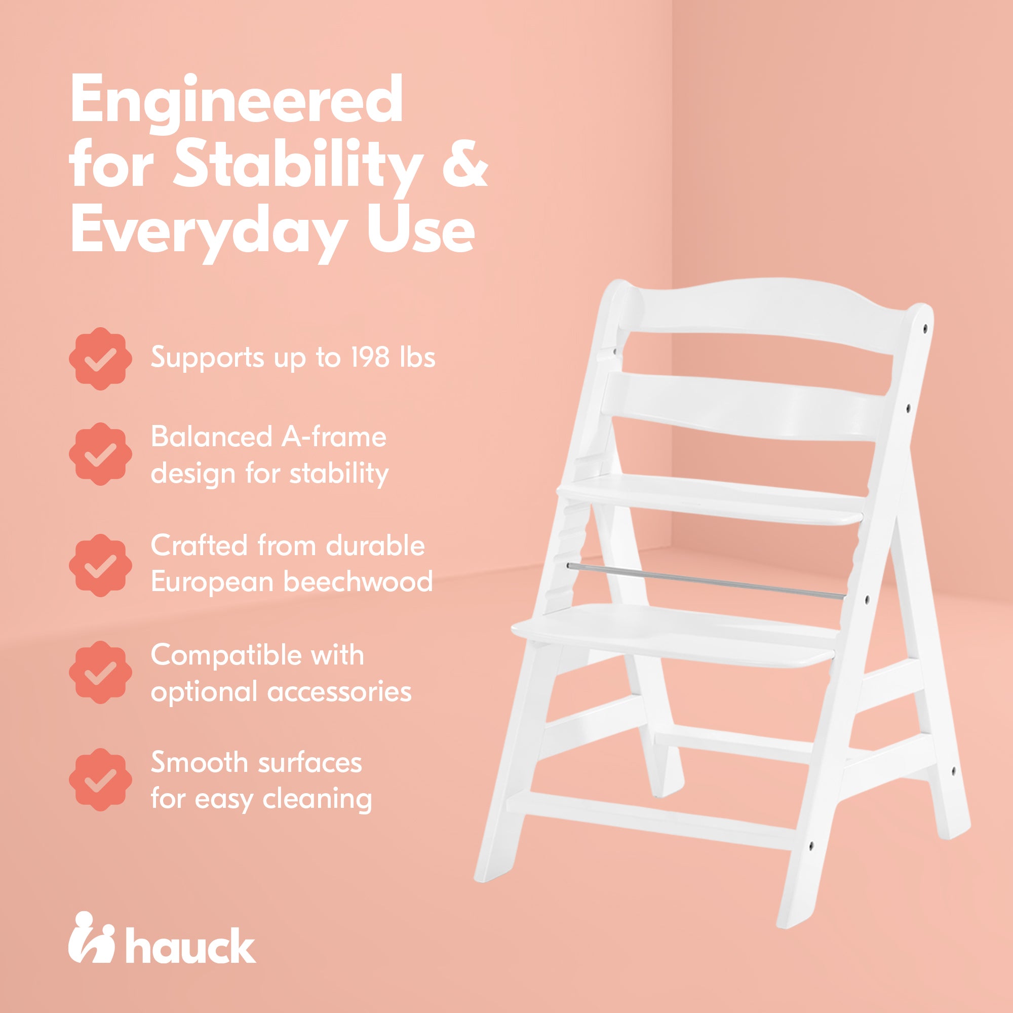 hauck Alpha+ Grow Along Adjustable Wooden Baby High Chair Seat, Beechwood, White - VMInnovations