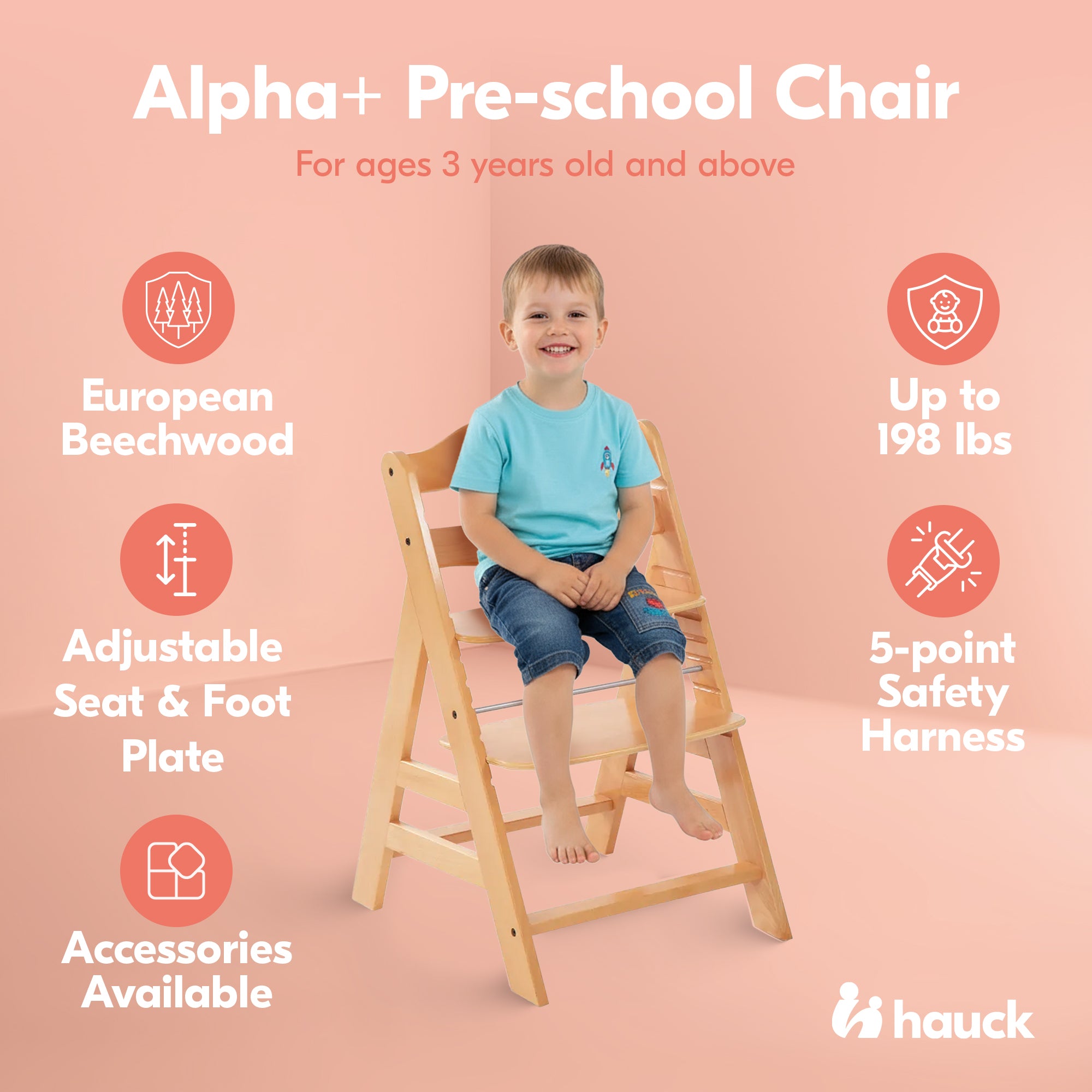 hauck Alpha+ Grow Along Wooden Highchair Seat, Beechwood, Natural (Used) - VMInnovations