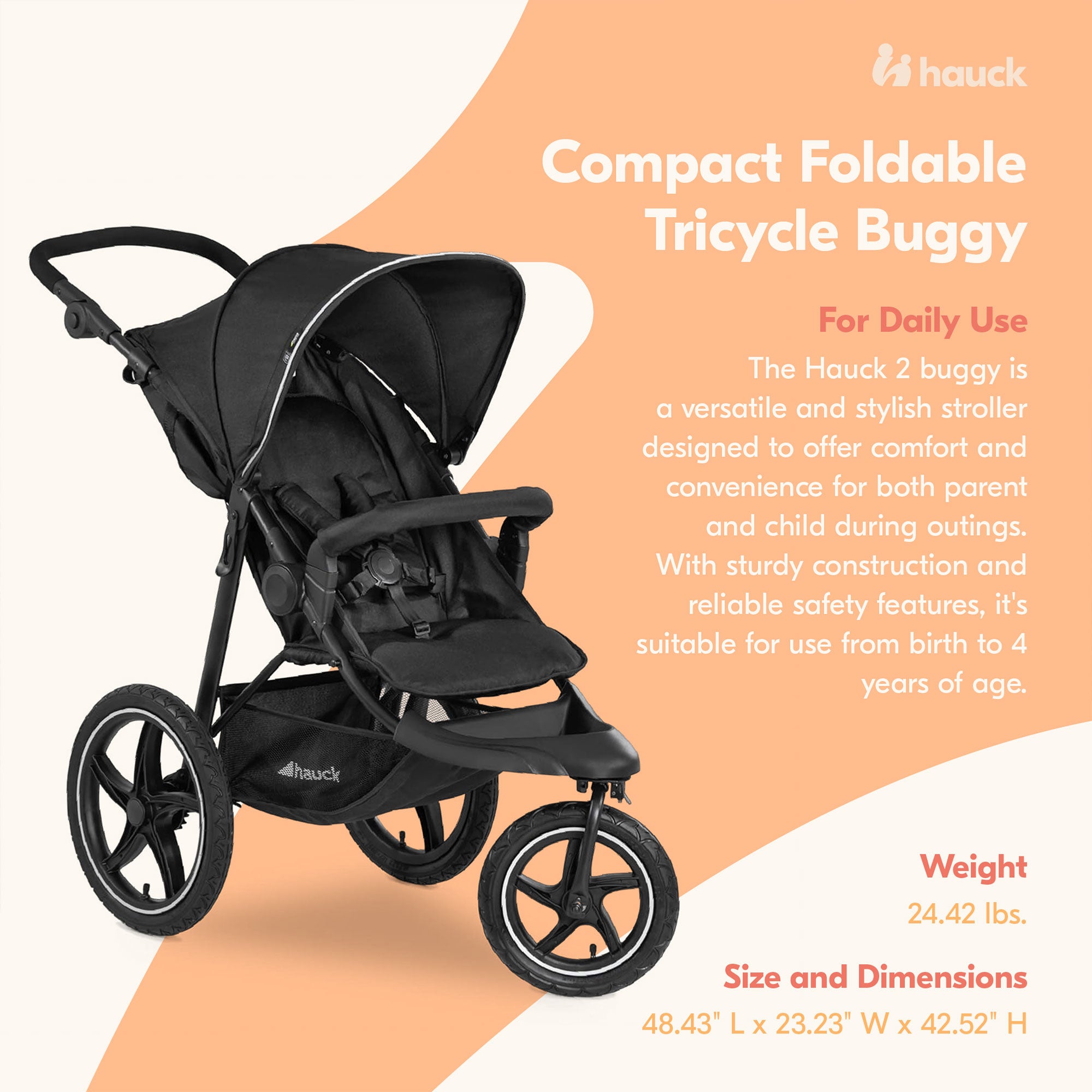 Runner 2 Compact Foldable Tricycle Jogger Buggy Stroller Pushchair, Black (Used) - VMInnovations