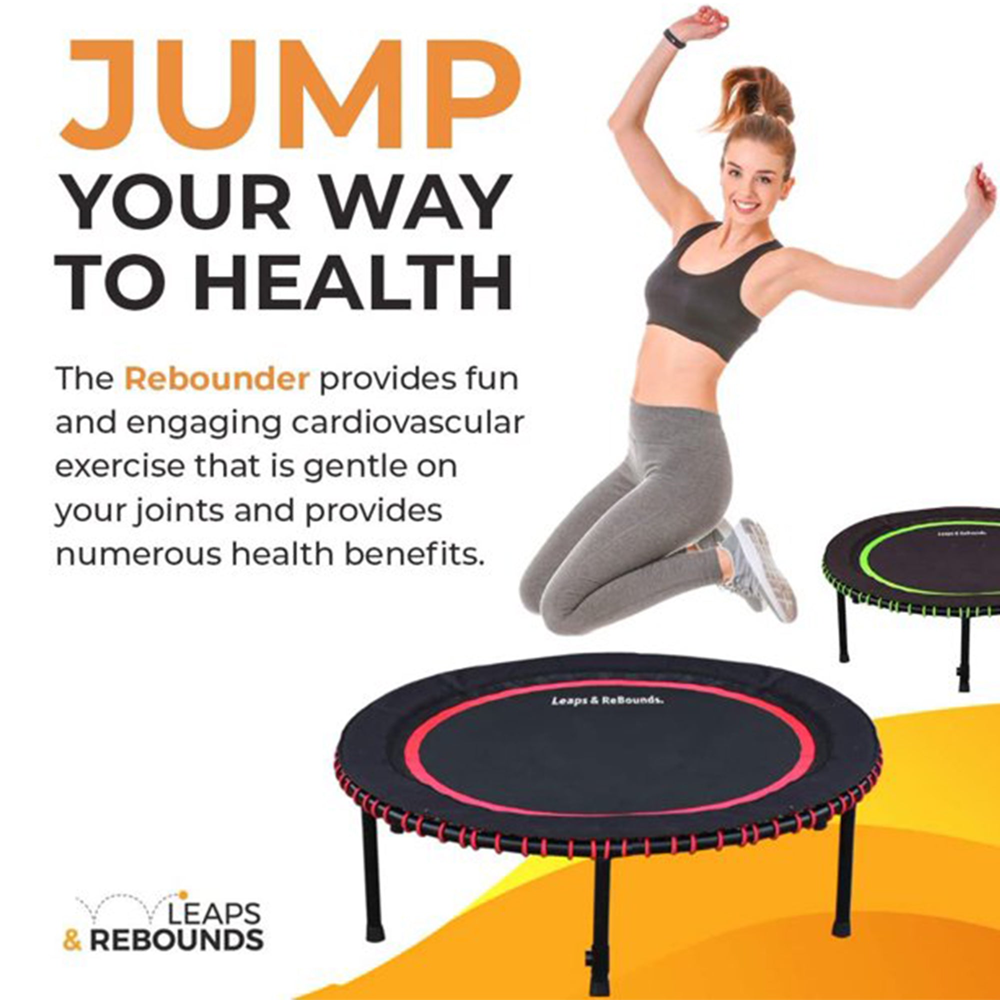 LEAPS & REBOUNDS 48" Mini Trampoline & Rebounder Gym Equipment, Orange(Open Box) - VMInnovations