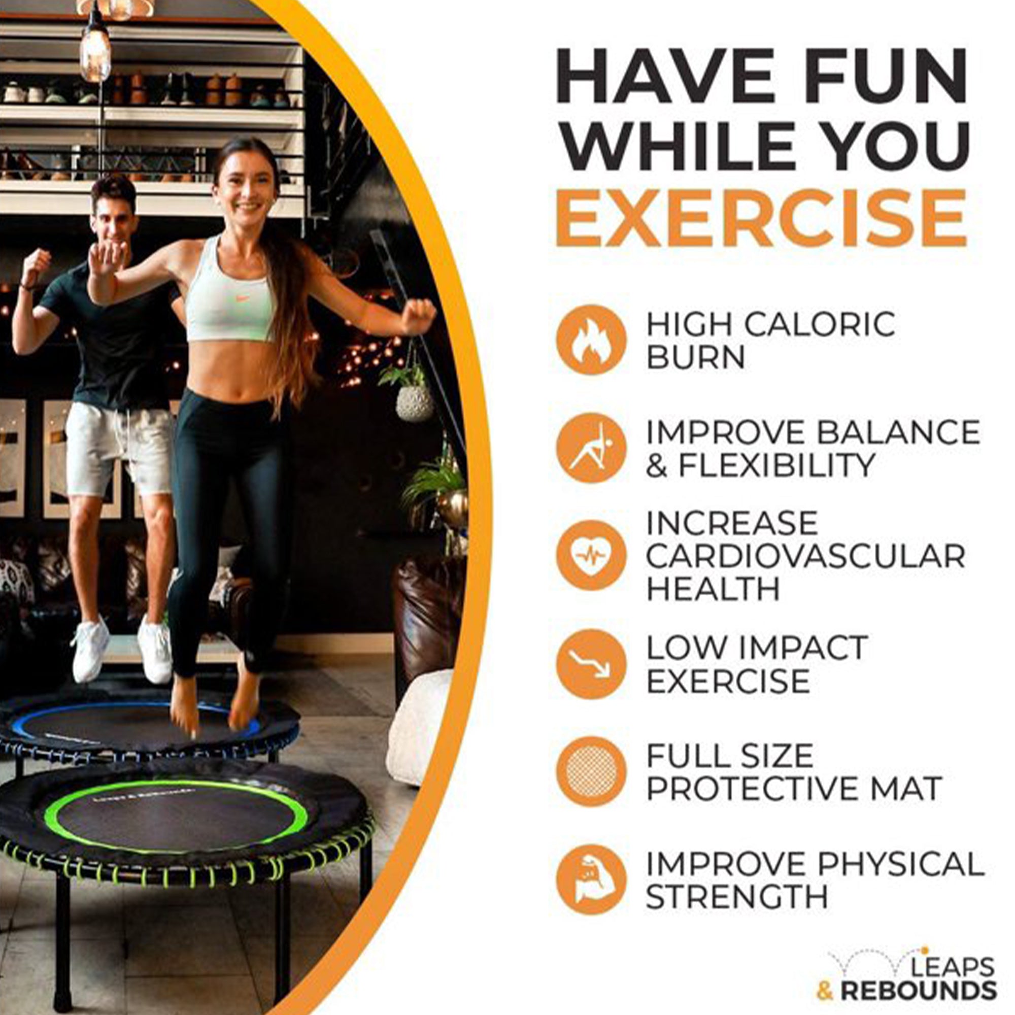 LEAPS & REBOUNDS 48" Mini Trampoline & Rebounder Gym Equipment, Orange(Open Box) - VMInnovations