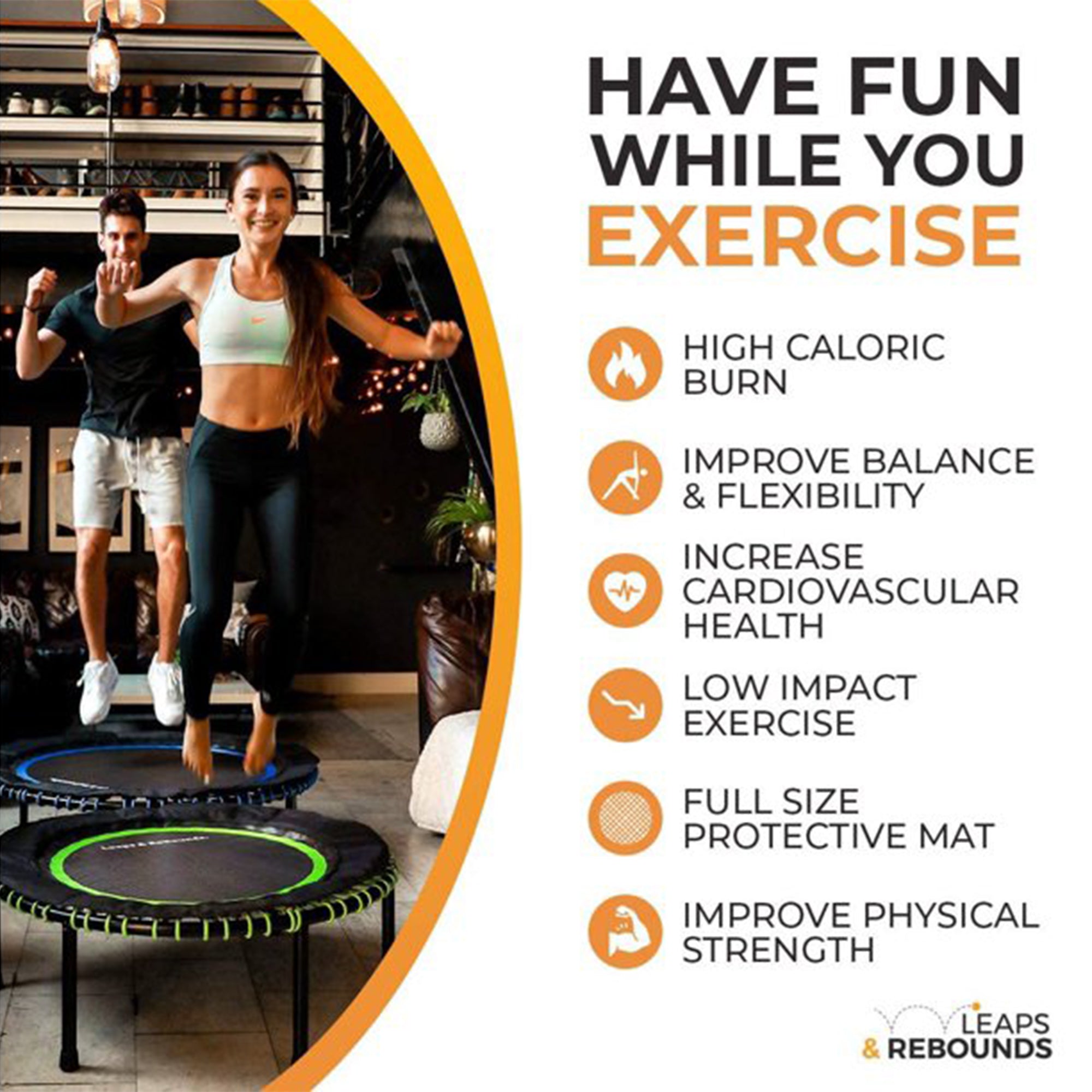 LEAPS & REBOUNDS 40" Mini Trampoline & Rebounder Gym Equipment, Orange (Used)