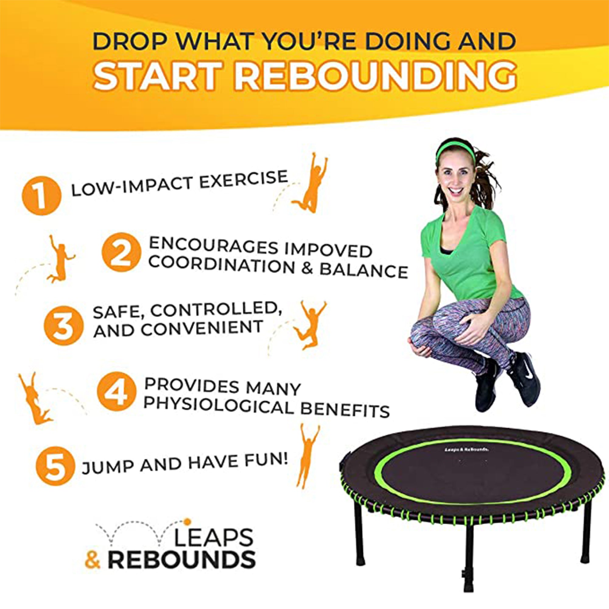 LEAPS & REBOUNDS 48" Mini Trampoline & Rebounder Gym Equipment, Gray (For Parts) - VMInnovations