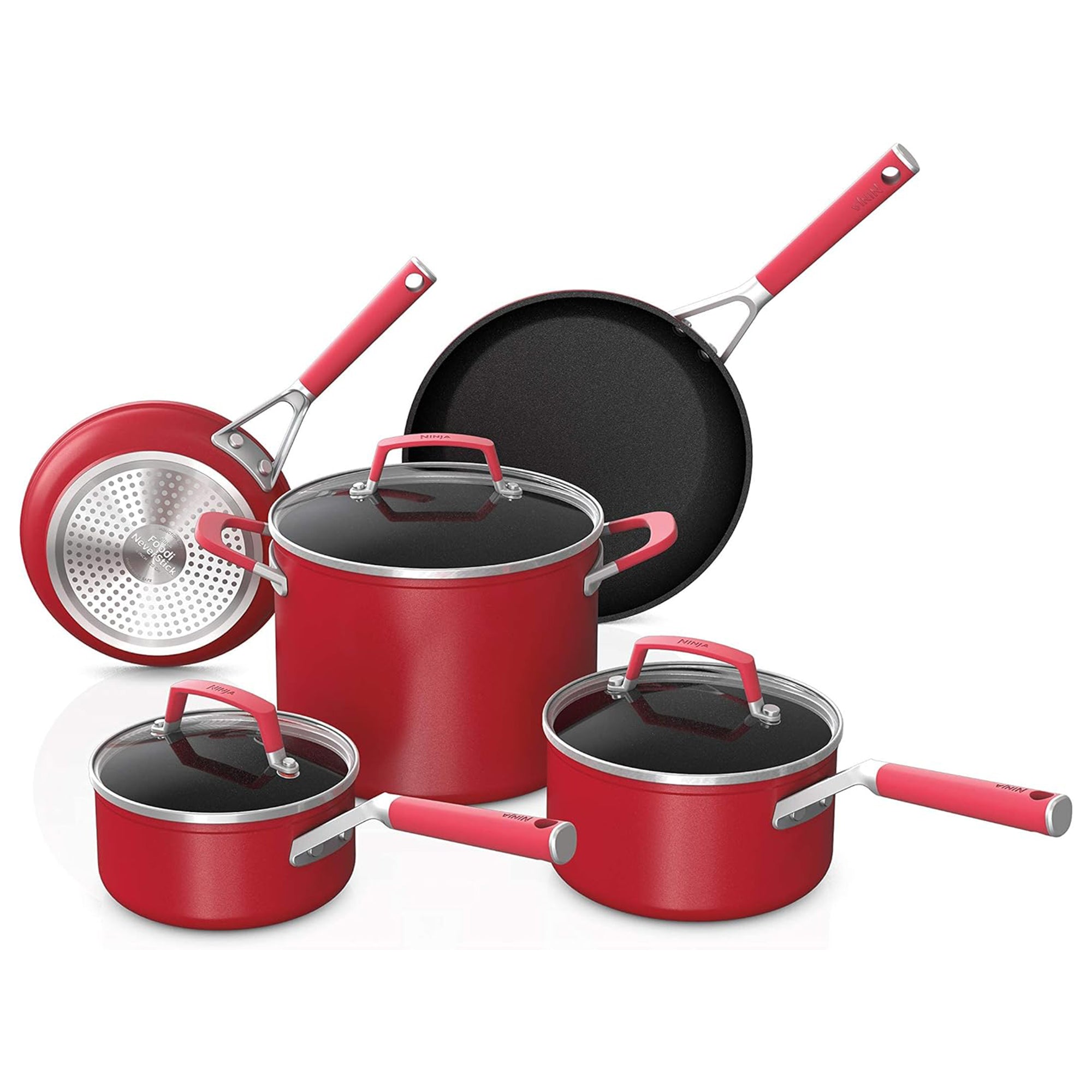 Ninja Foodi NeverStick Vivid Oven Safe 8 Piece Pots & Pans Cookware Set, Crimson
