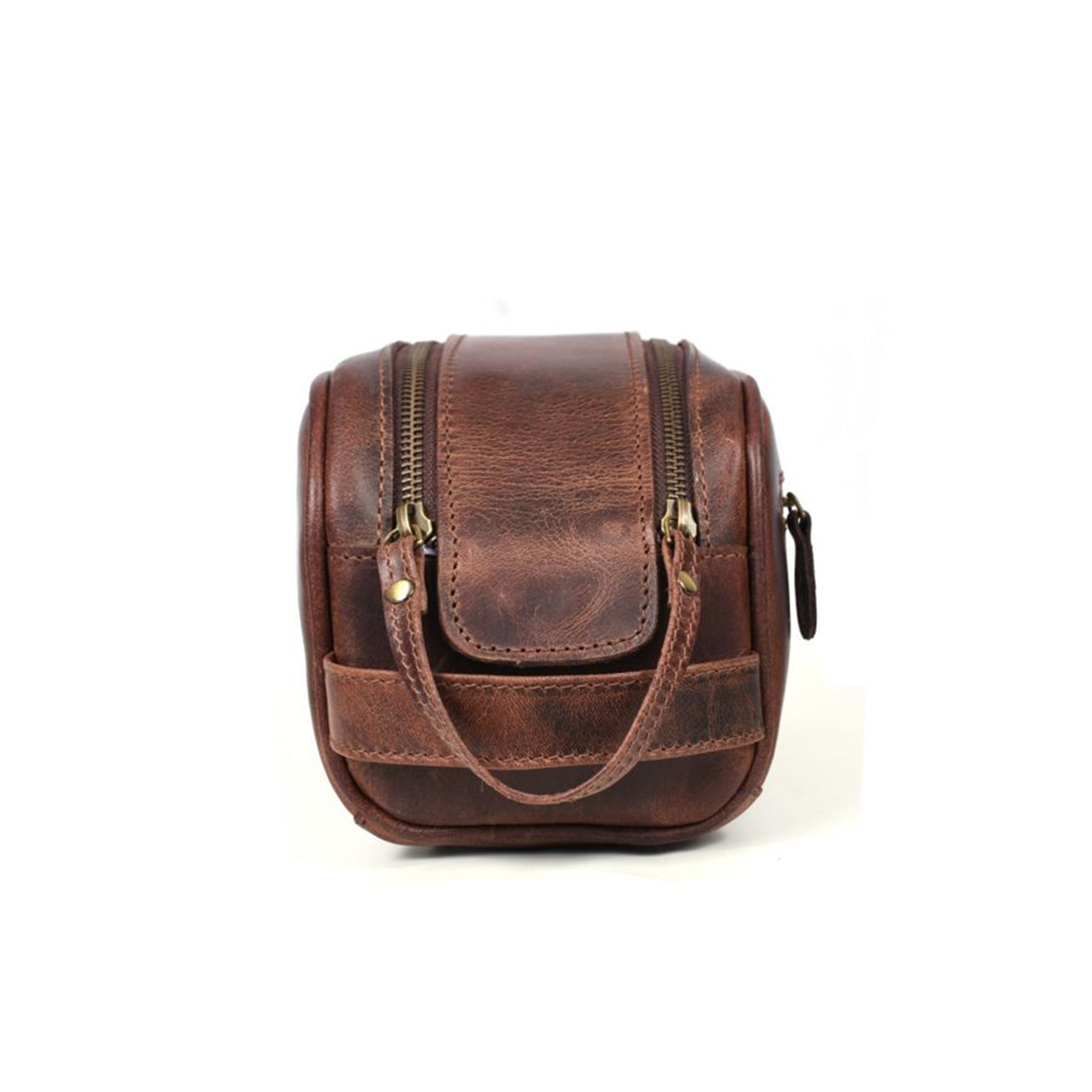 Aaron Leather Goods Vintage Leather Toiletry Travel Bag, Walnut Brown (Open Box) - VMInnovations