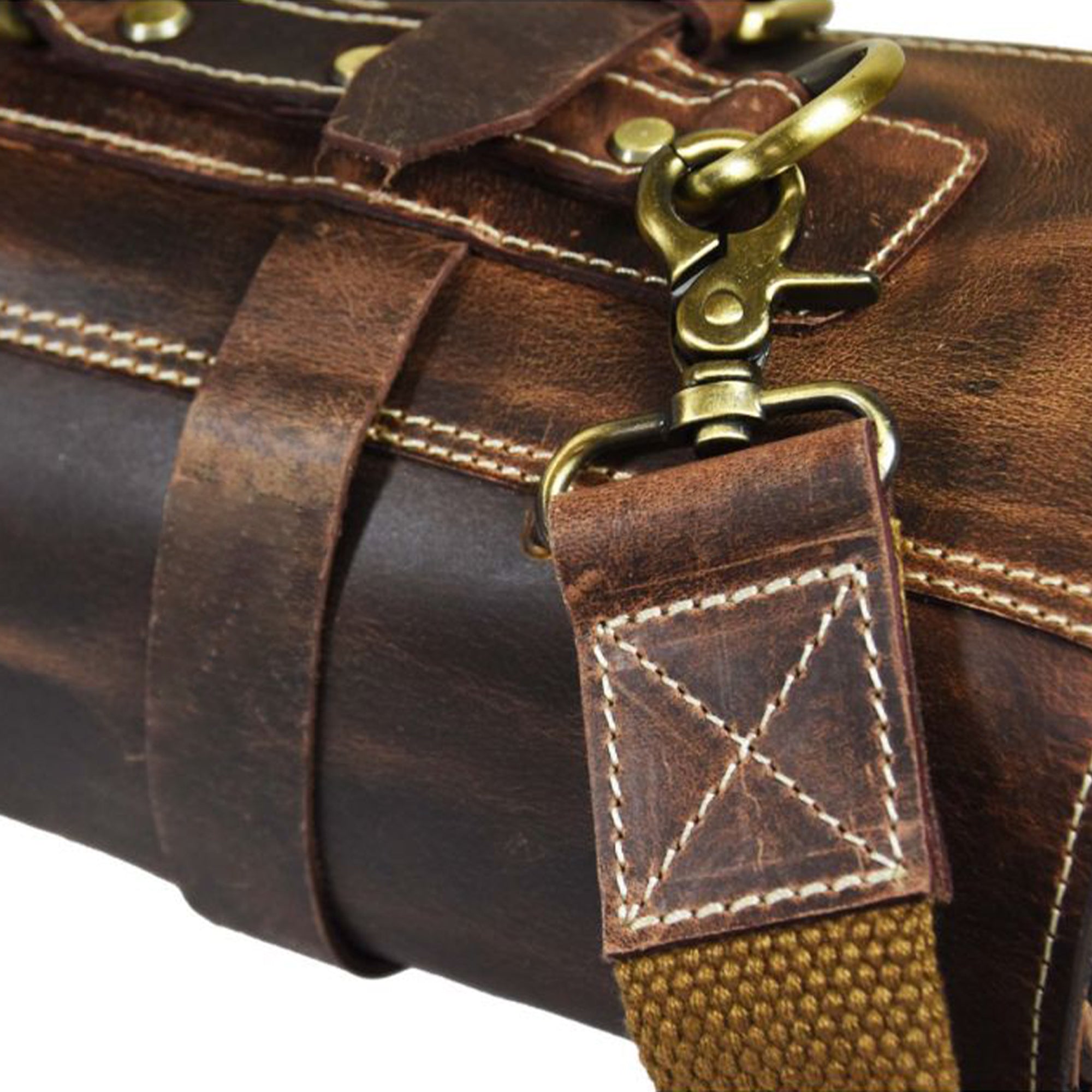 Aaron Leather Goods Tuscania Knife Roll Case, Walnut Brown Leather (Open Box) - VMInnovations