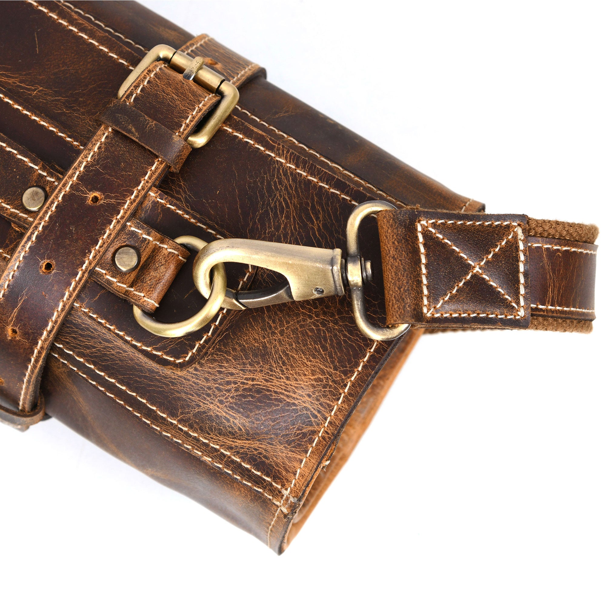 Aaron Leather Goods Tuscania Knife Roll Storage Bag Case, Caramel Brown Leather - VMInnovations