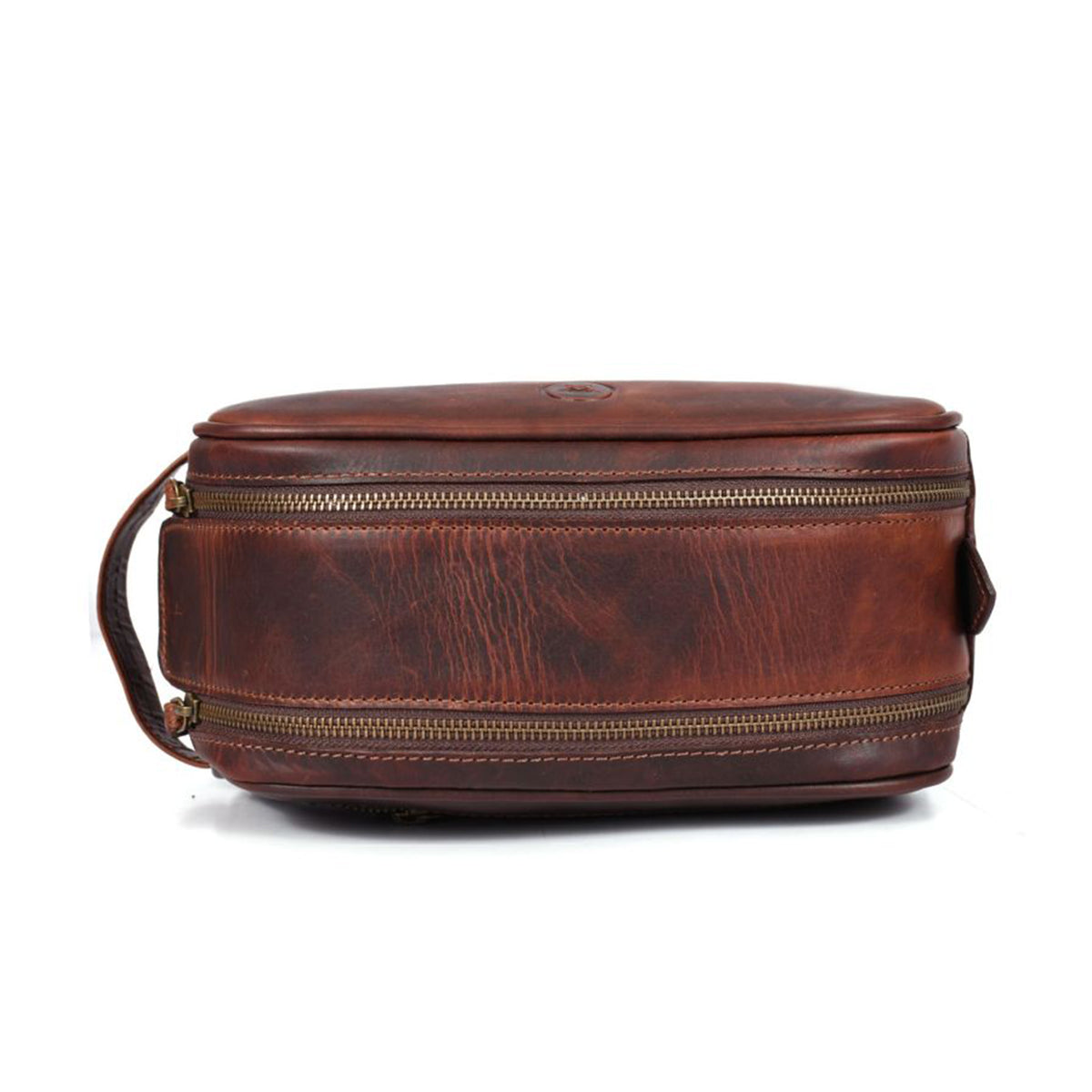 Aaron Leather Goods Omaha Vintage Leather Dopp Kit Travel Toiletry Bag, Chestnut