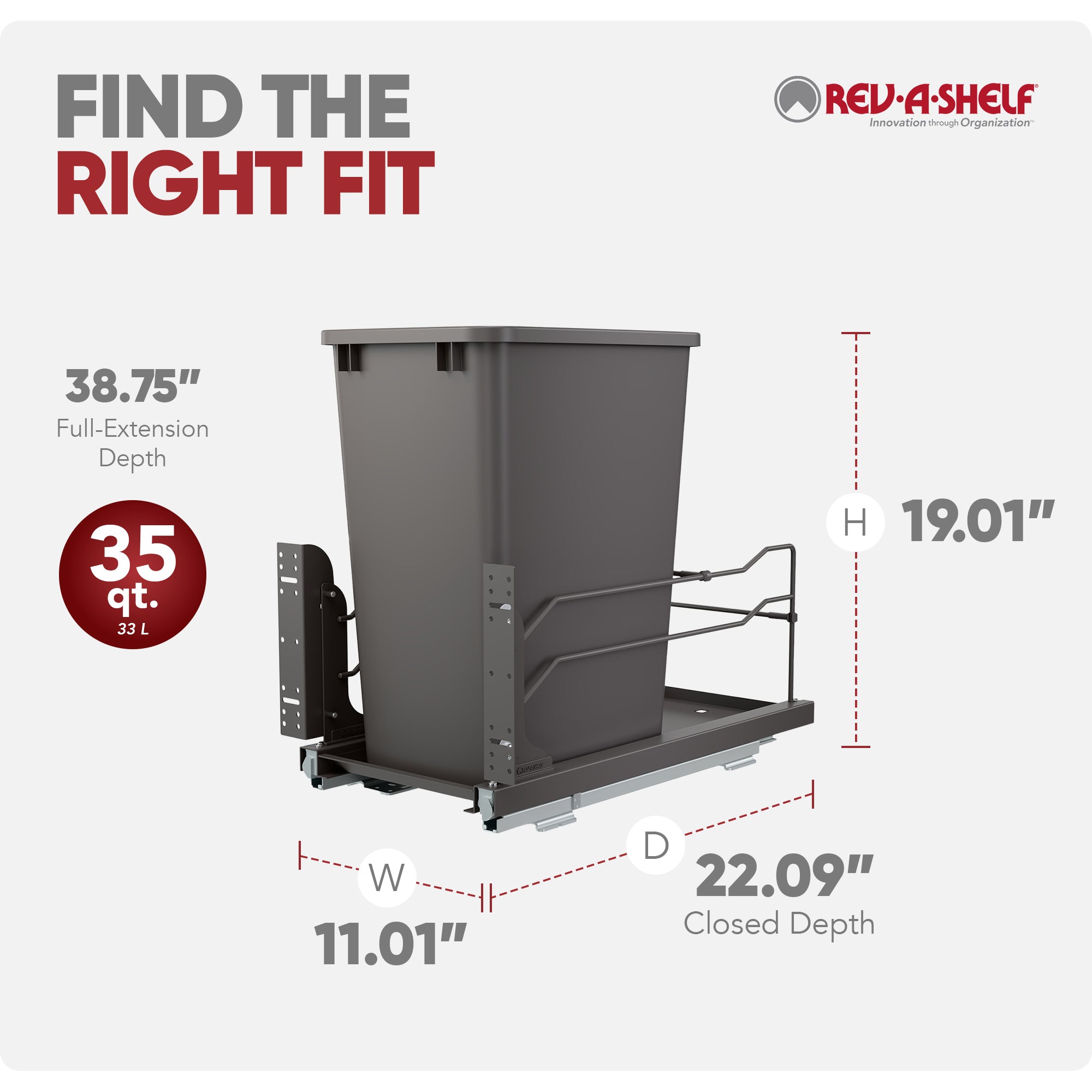 Rev-A-Shelf Pullout Kitchen Trash Can 35 qt. with Soft-close, 53WC-1535SCDM-113