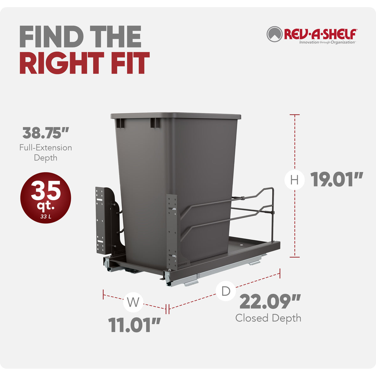Rev-A-Shelf Pullout Kitchen Trash Can 35 qt. with Soft-close, 53WC-1535SCDM-113