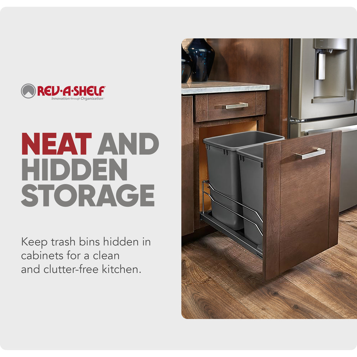 Rev-A-Shelf Double Pullout Trash Cans 35 qt. with Soft-close, 53WC-1835SCDM-213