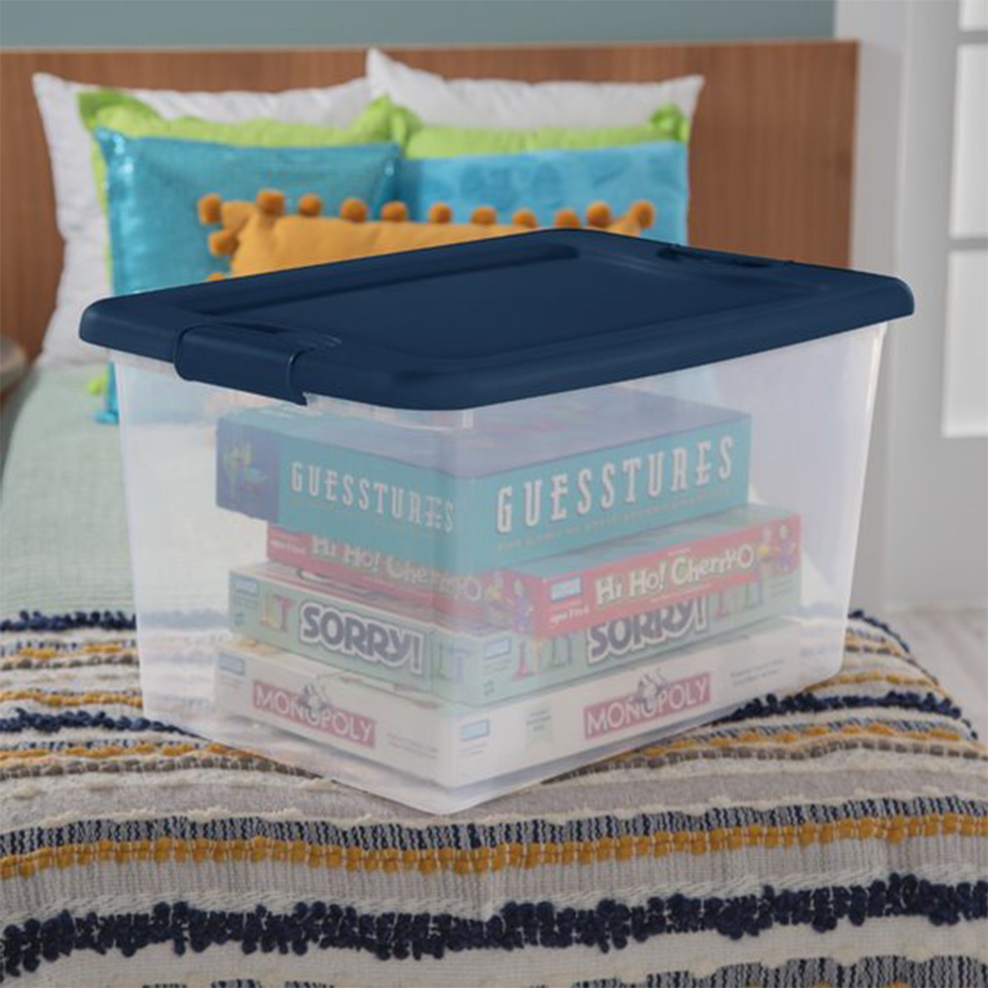 Sterilite 64 Quart Latching Plastic Storage Box Container Tote, Marine Blue - VMInnovations