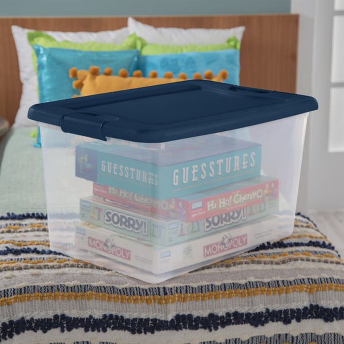 Sterilite 64 Quart Latching Plastic Storage Box Container Tote, Marine Blue
