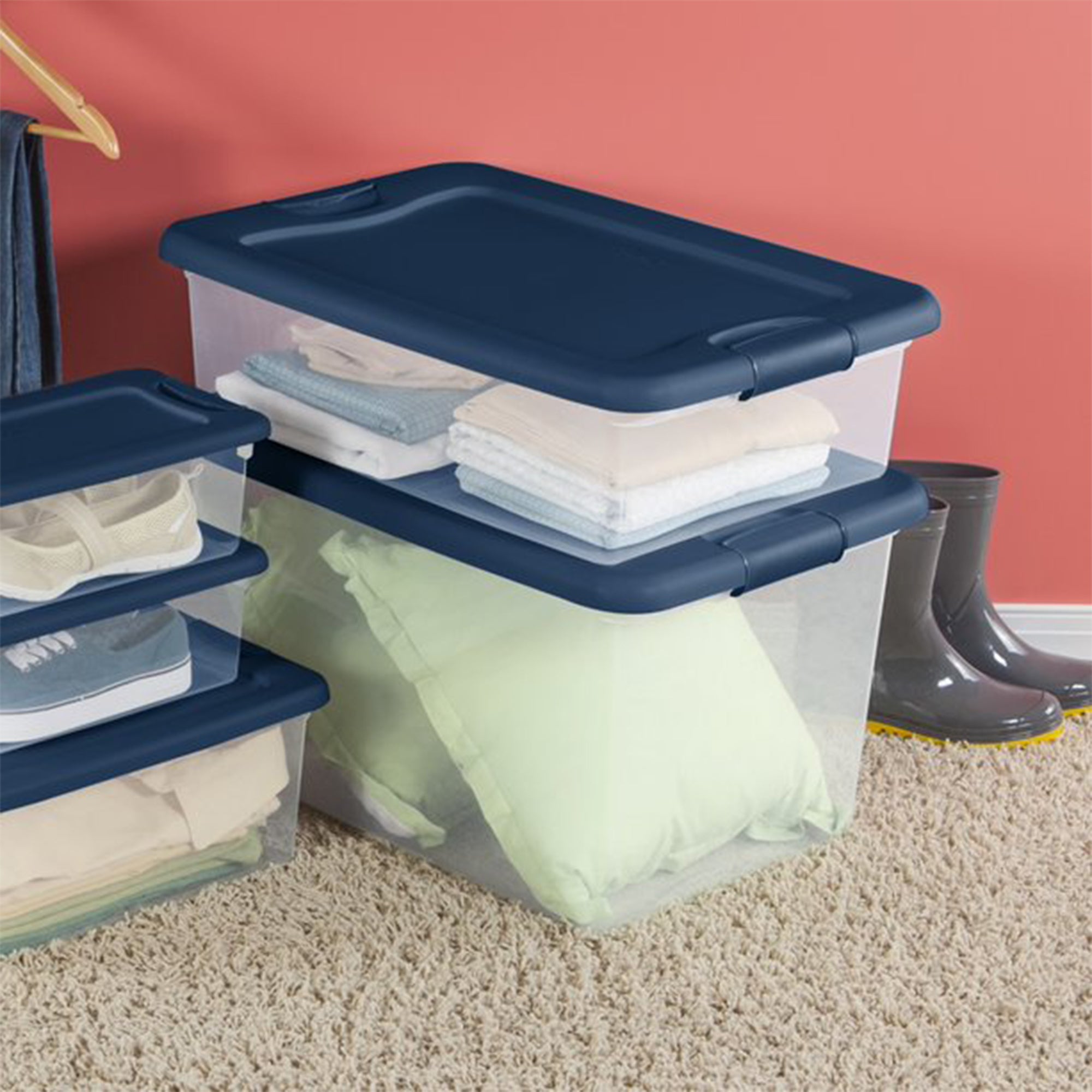 Sterilite 64 Quart Latching Plastic Storage Box Container Tote, Marine Blue