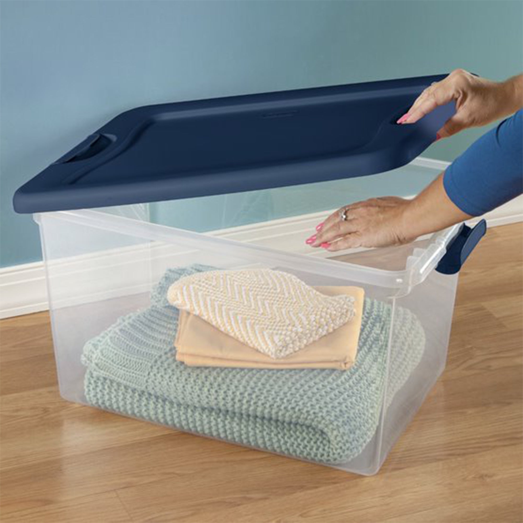 Sterilite 64 Quart Latching Plastic Storage Box Container Tote, Marine Blue - VMInnovations