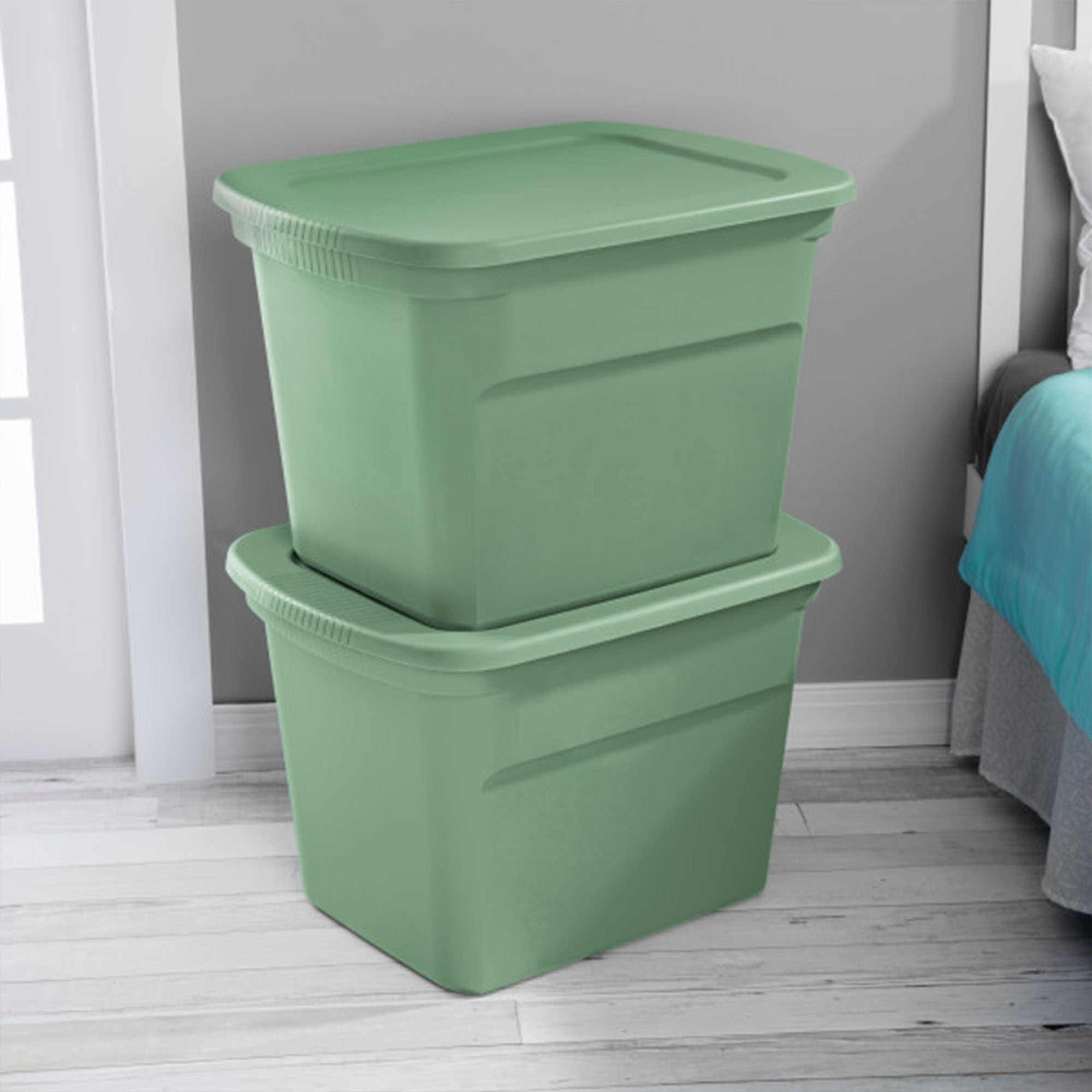 Sterilite 18 Gallon Stackable Storage Tote with Handles, Crisp Green (8 Pack) - VMInnovations