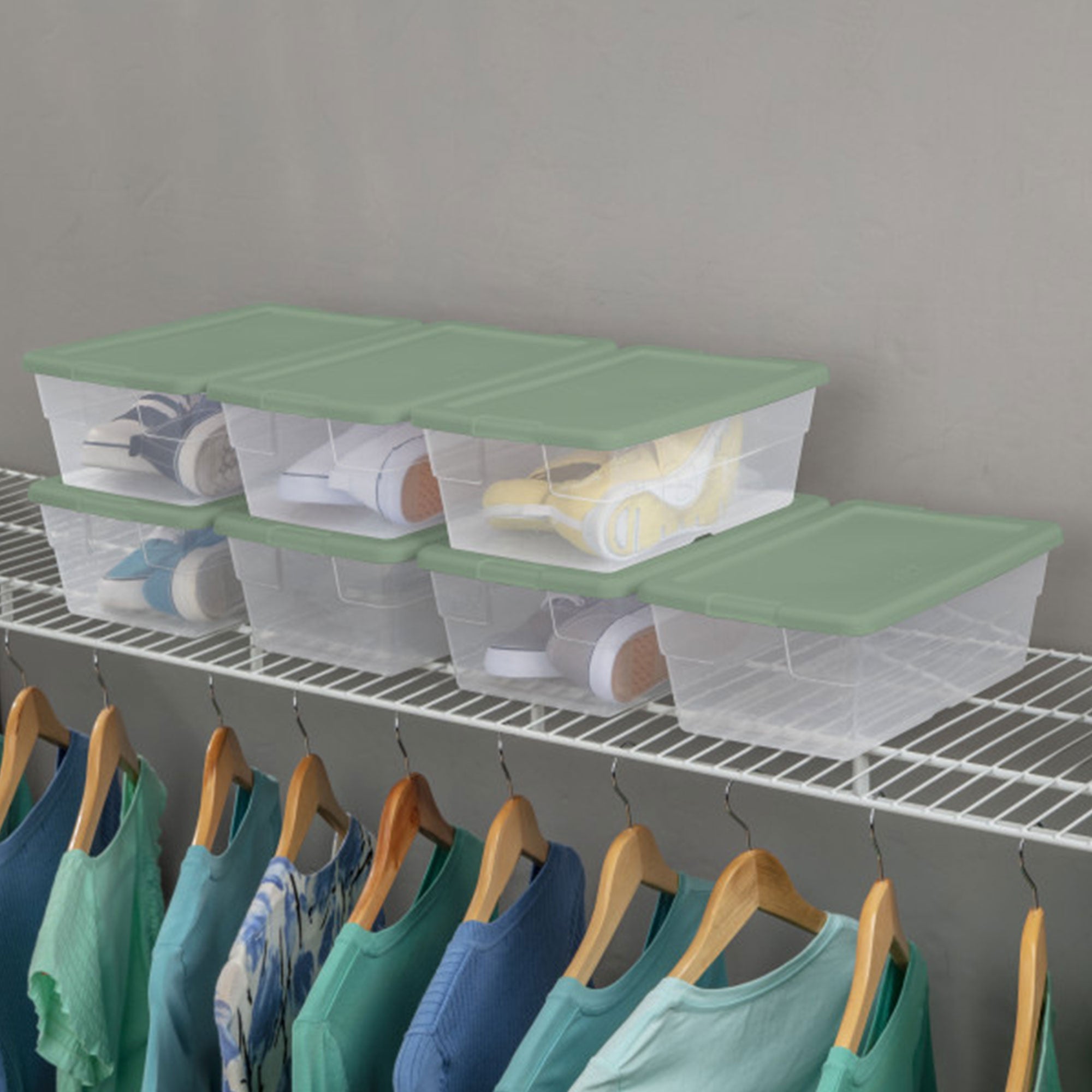Sterilite Clear Stackable 6 Qt Storage Tote Box Container, Crisp Green (5 Pack) - VMInnovations
